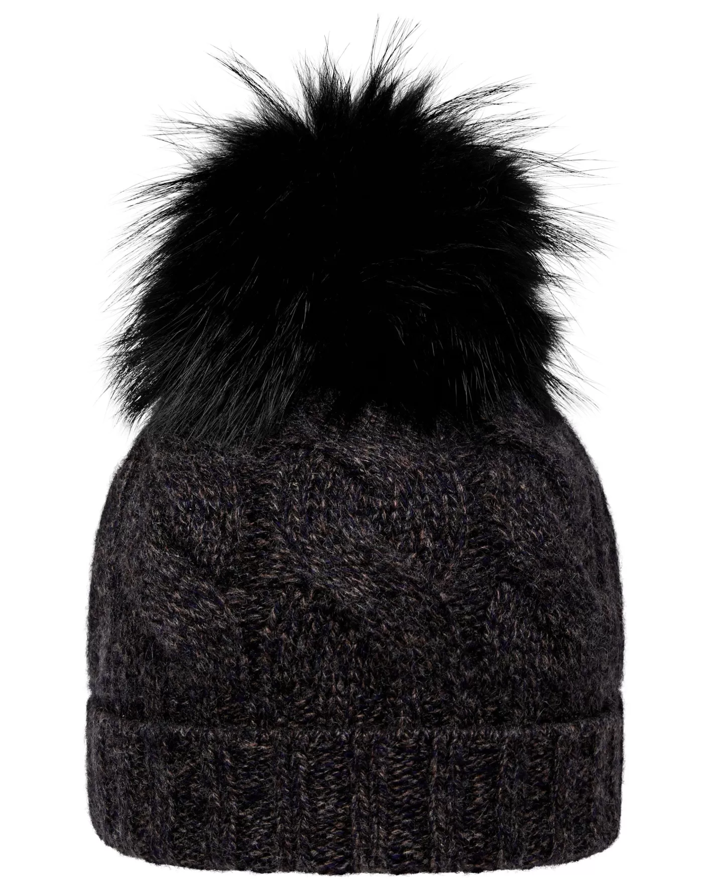 N.Peal Unisex Chunky Cable Cashmere Hat With Pom*Women Fur Trim Accessories | Hats