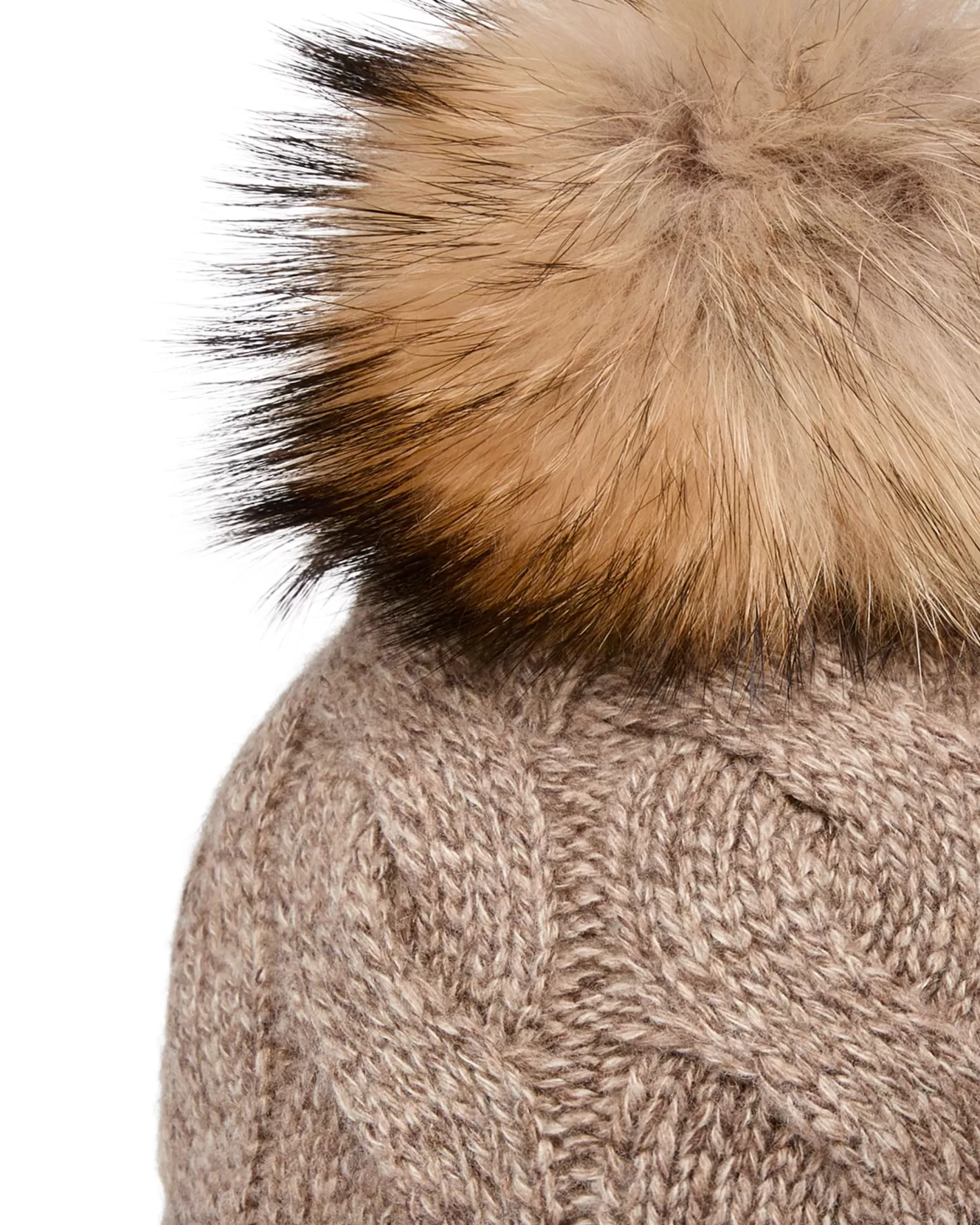 N.Peal Unisex Chunky Cable Cashmere Hat With Pom*Women Fur Trim Accessories | Hats