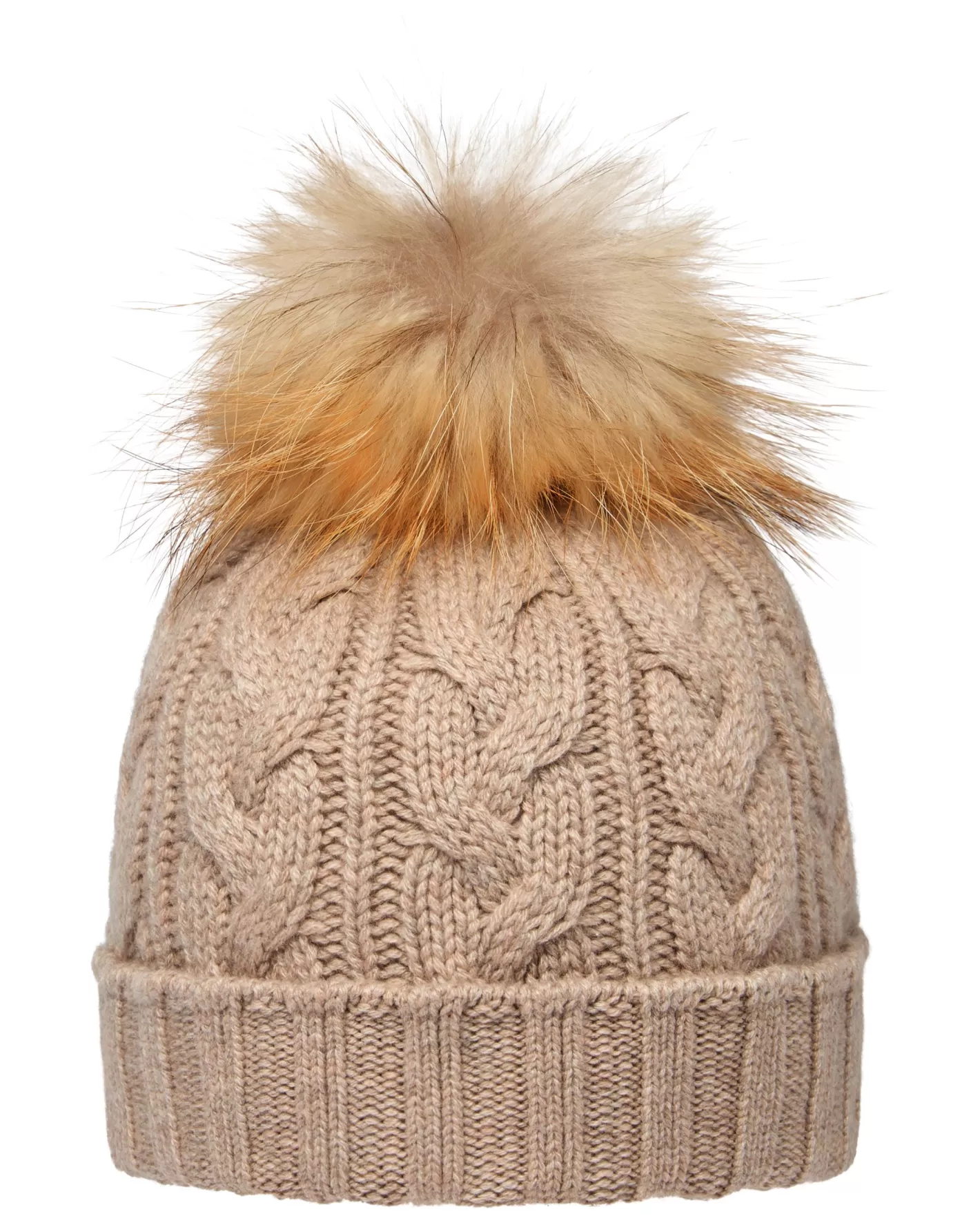 N.Peal Unisex Chunky Cable Cashmere Pom Hat*Women Fur Trim Accessories | Hats