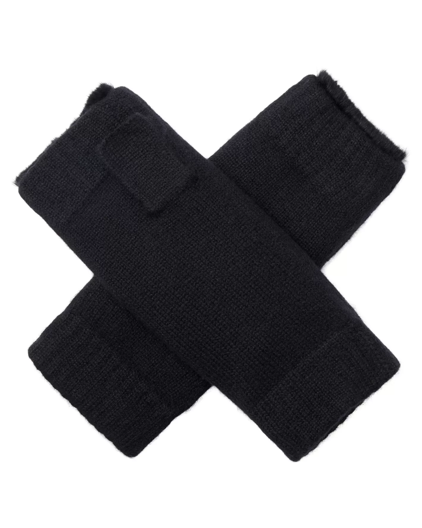 N.Peal Unisex Fur Lined Fingerless Cashmere Gloves*Women Fur Trim Accessories | Gloves