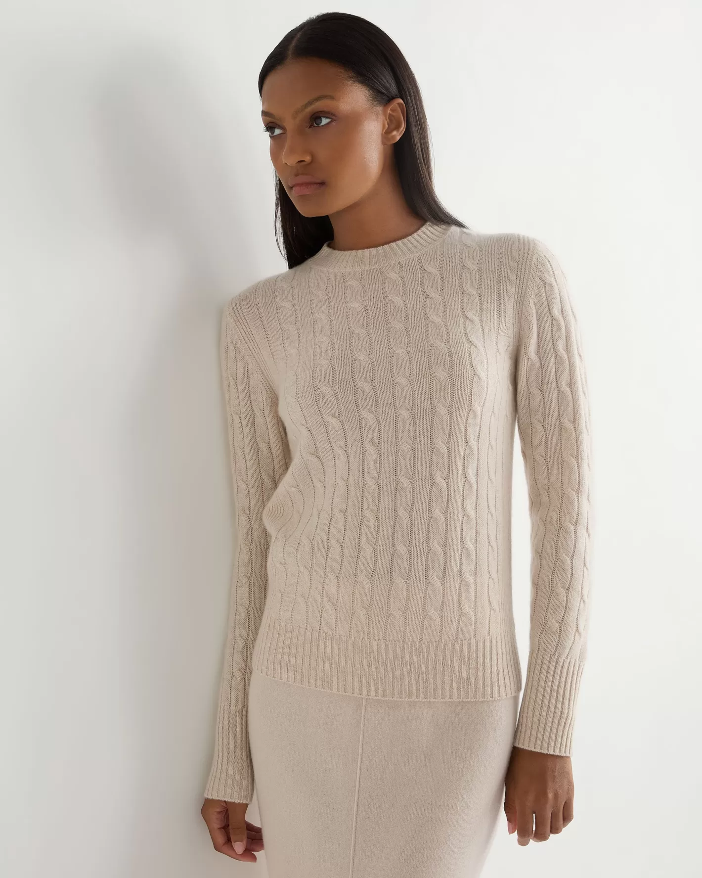 N.Peal Women's Adelyn Cable Round Neck Cashmere Sweater*Women White | Natural