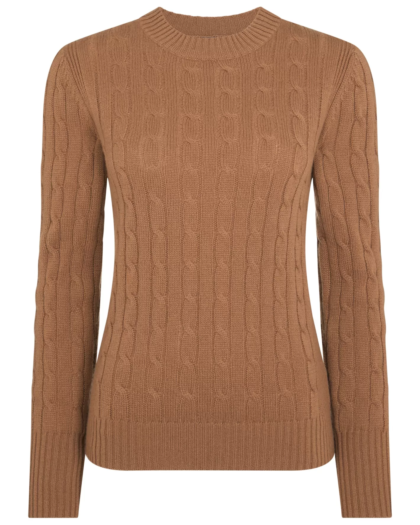 N.Peal Women's Adelyn Cable Round Neck Cashmere Sweater*Women Brown | Textured Knits