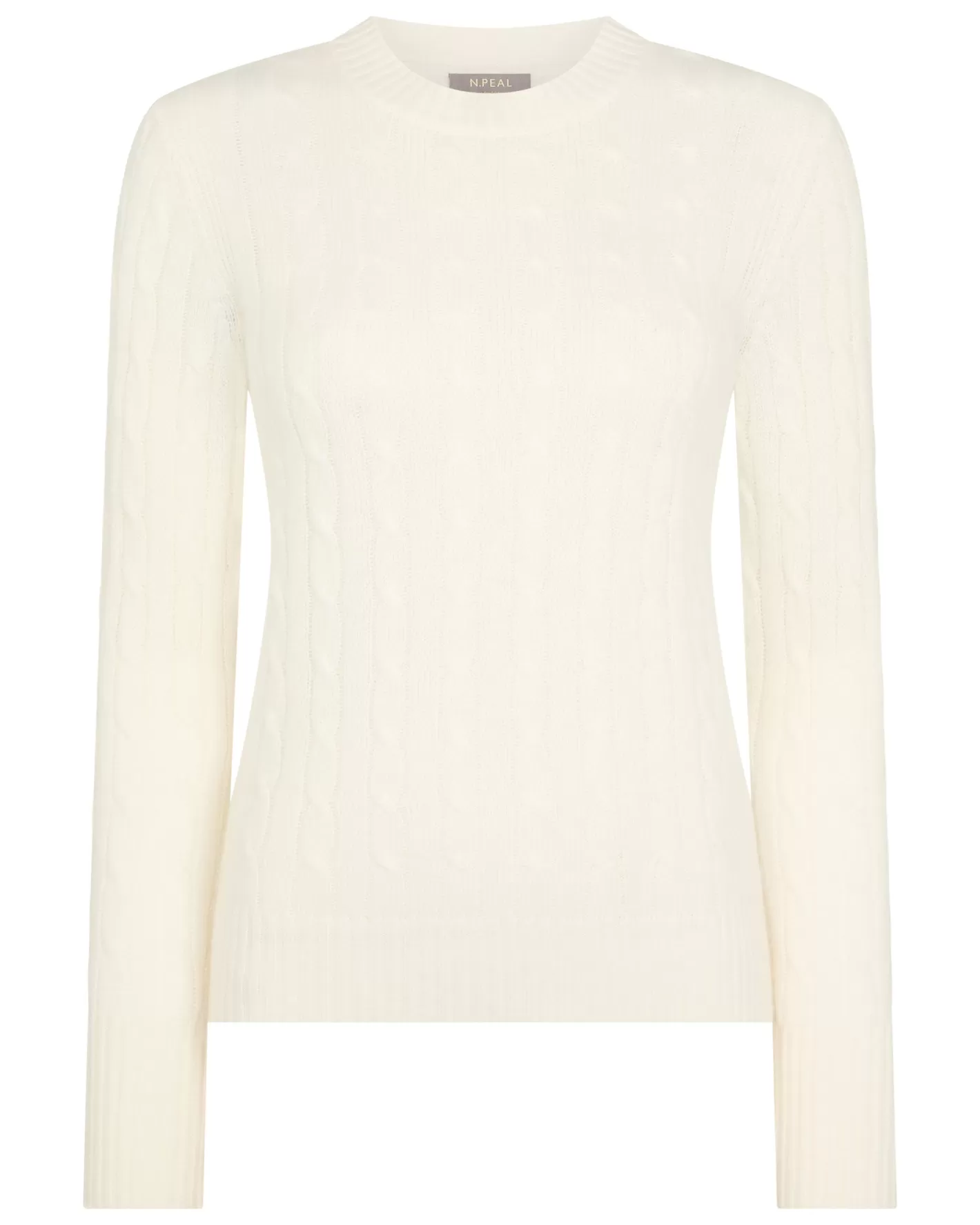 N.Peal Women's Adelyn Cable Round Neck Cashmere Sweater*Women White | Natural