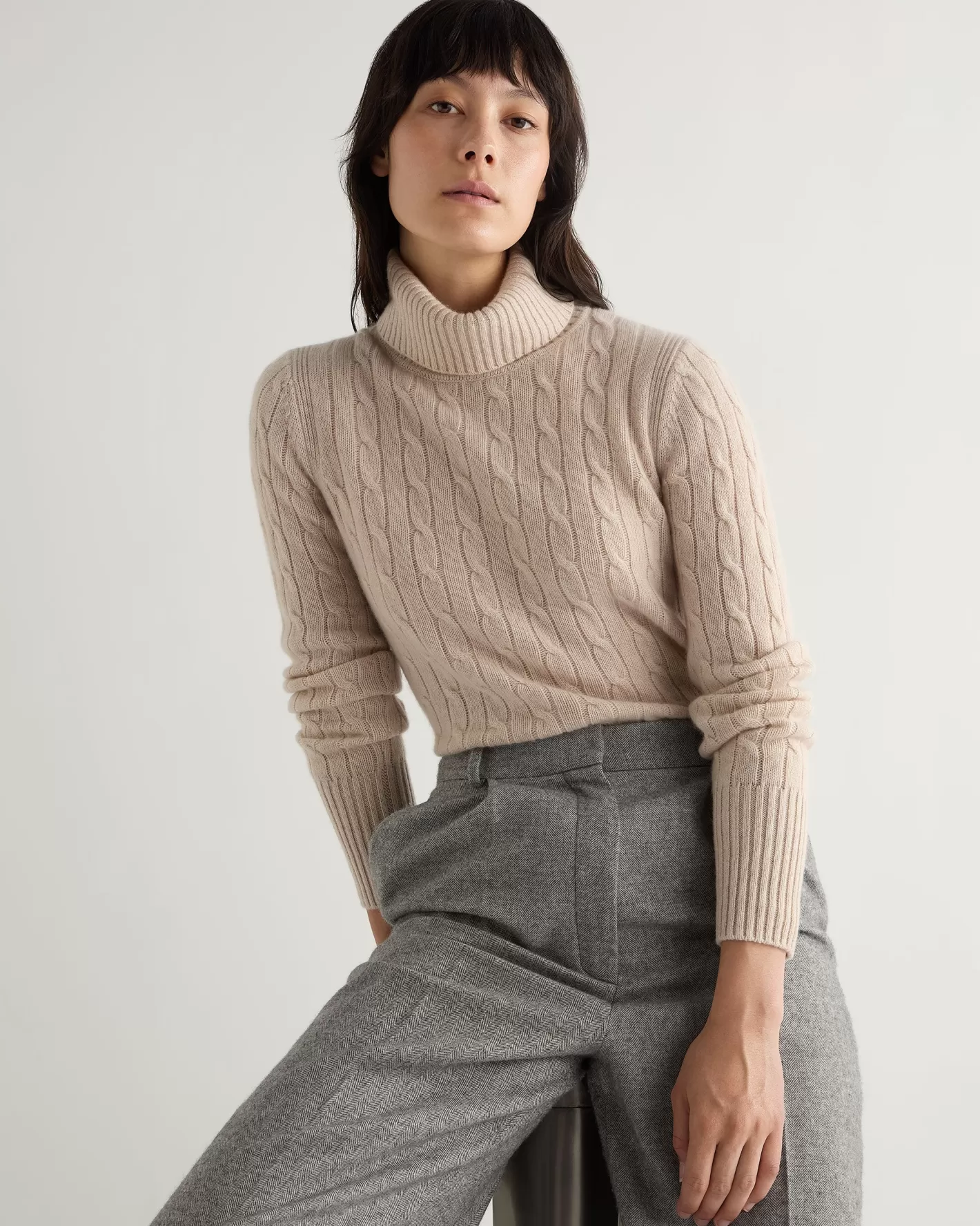 N.Peal Women's Adelyn Cable Turtle Cashmere Sweater*Women White | Natural