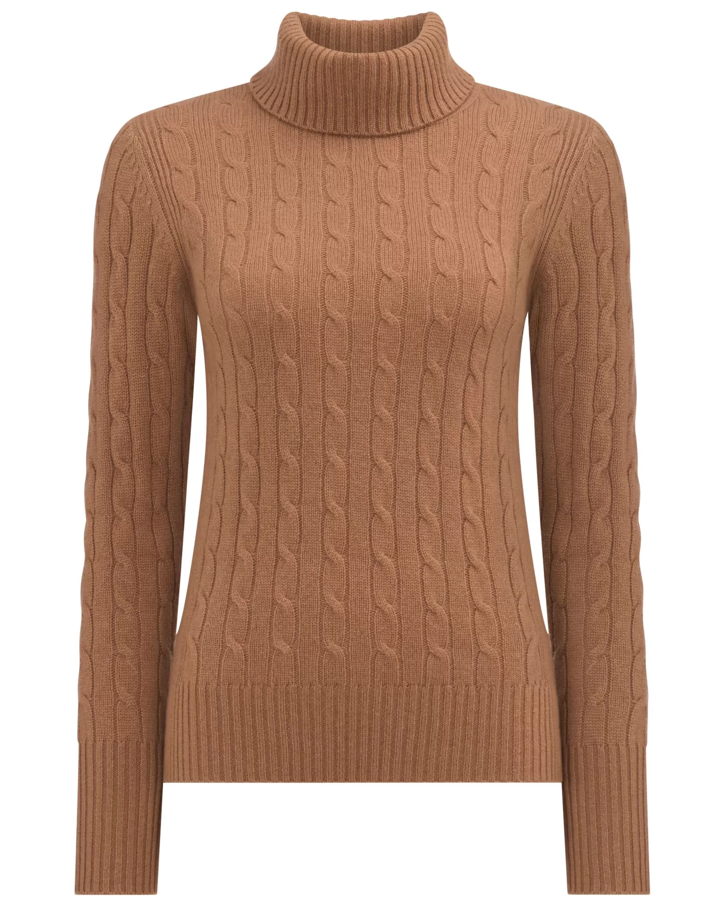 N.Peal Women's Adelyn Cable Turtle Cashmere Sweater*Women Brown | Textured Knits