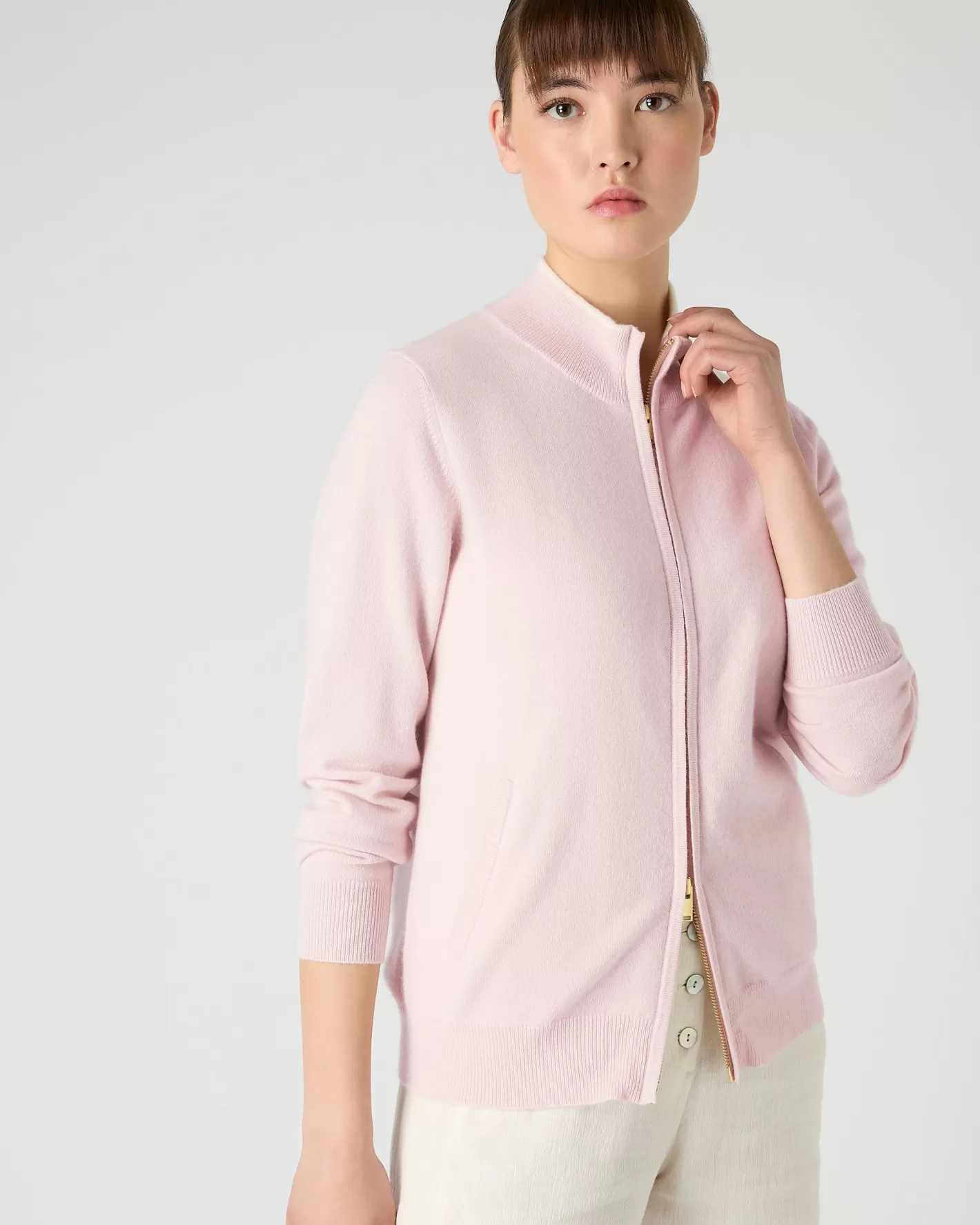 N.Peal Women's Alisa Full Zip Cashmere Cardigan*Women Organic Cashmere | Pink