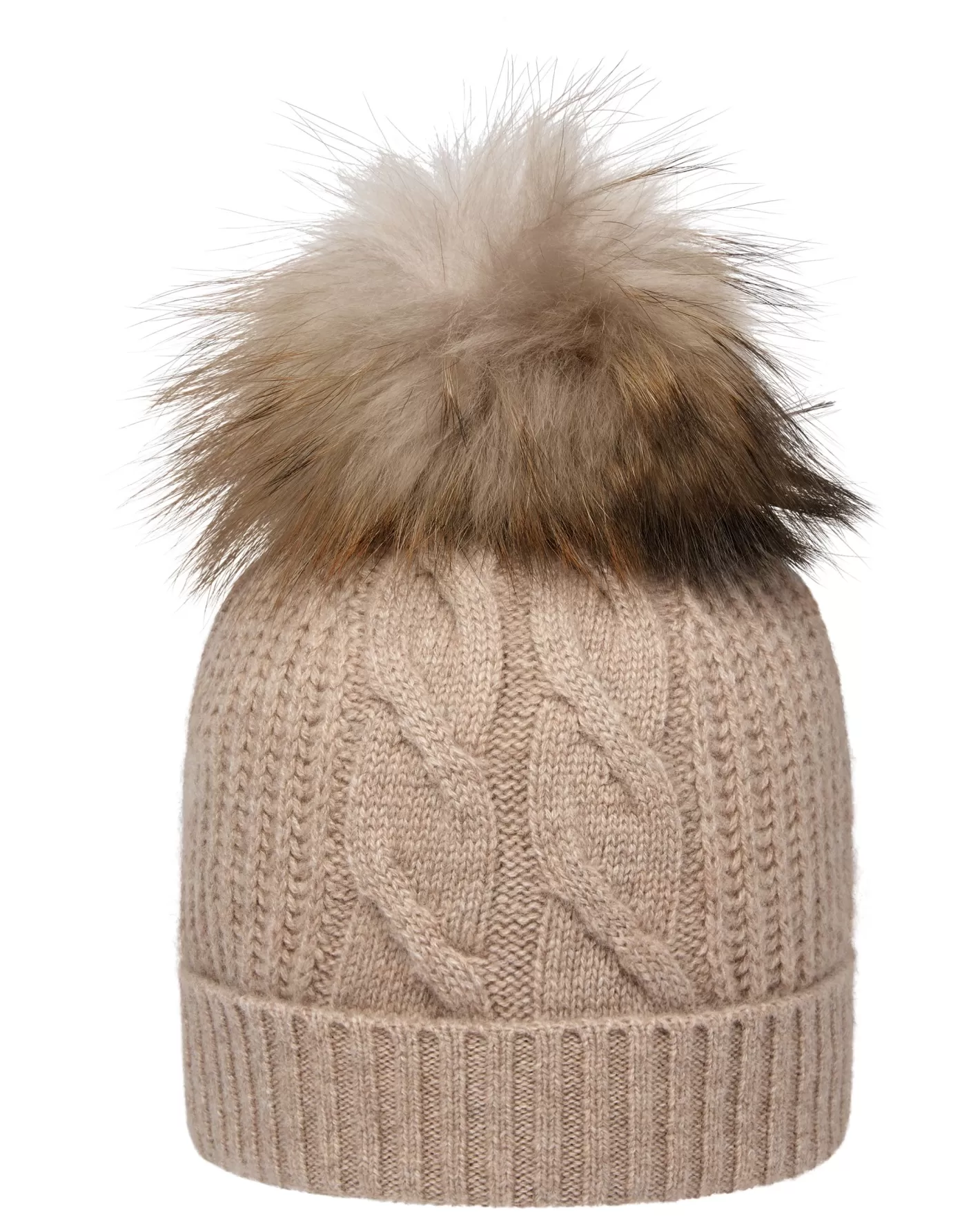 N.Peal Women's Cable Cashmere Hat With Fur Pom*Women Fur Poms | Fur Trim Accessories