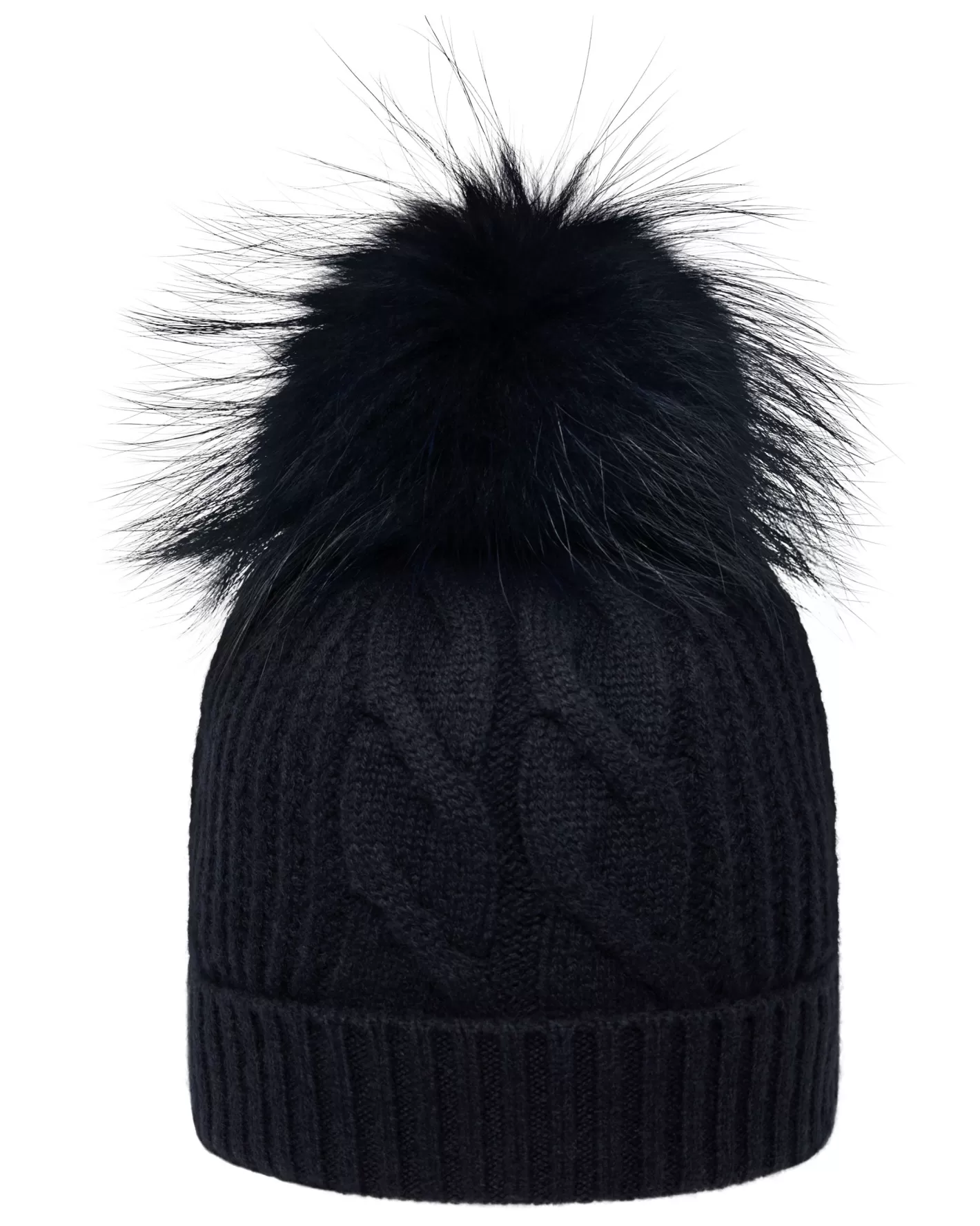 N.Peal Women's Cable Cashmere Hat With Fur Pom*Women Fur Poms | Fur Trim Accessories