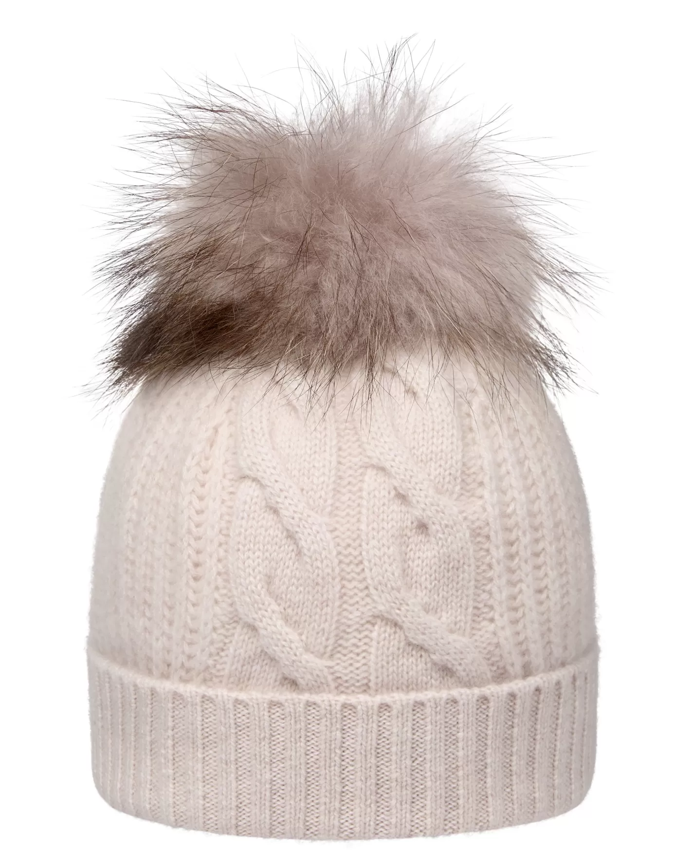 N.Peal Women's Cable Cashmere Hat With Fur Pom*Women Fur Poms | Fur Trim Accessories