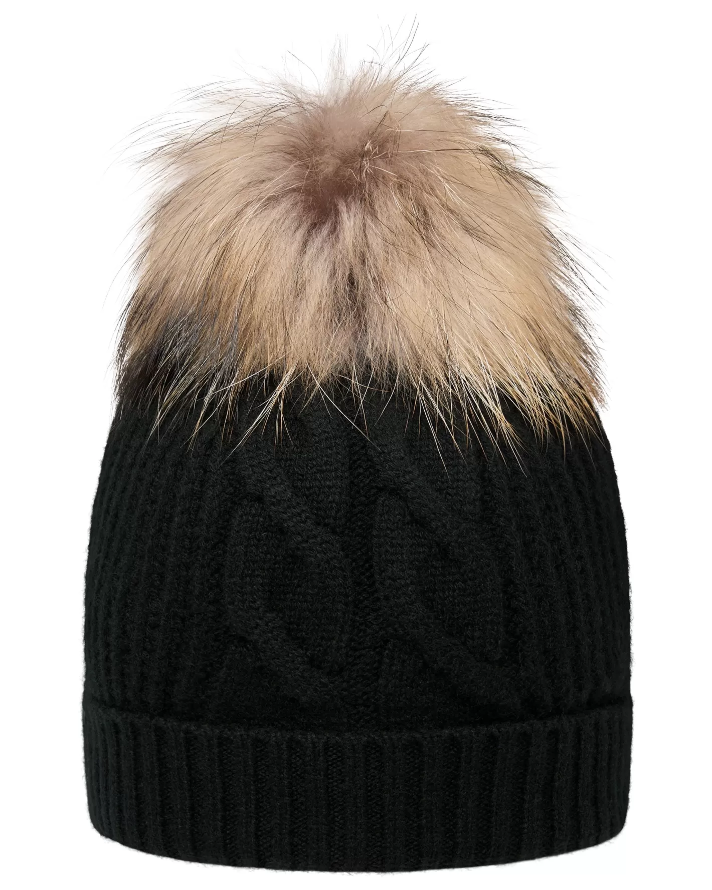 N.Peal Women's Cable Cashmere Hat With Fur Pom*Women Fur Poms | Fur Trim Accessories