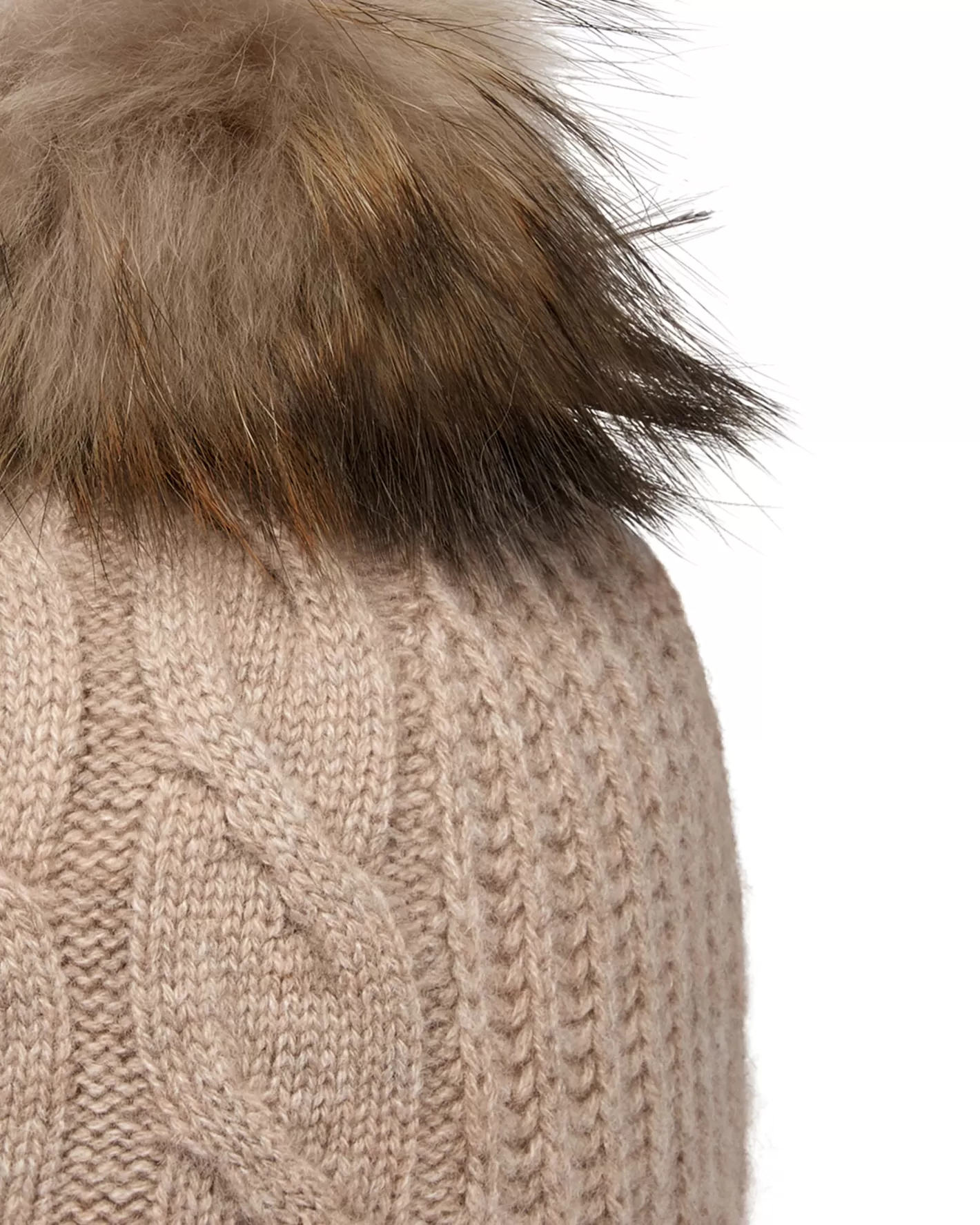 N.Peal Women's Cable Cashmere Hat With Fur Pom*Women Fur Poms | Fur Trim Accessories