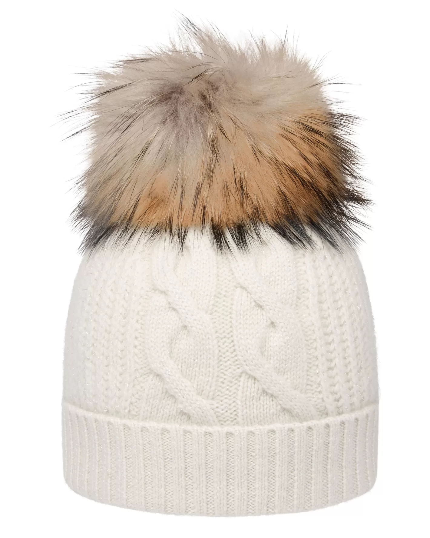 N.Peal Women's Cable Cashmere Hat With Lurex And Fur Pom*Women Fur Poms | Fur Trim Accessories