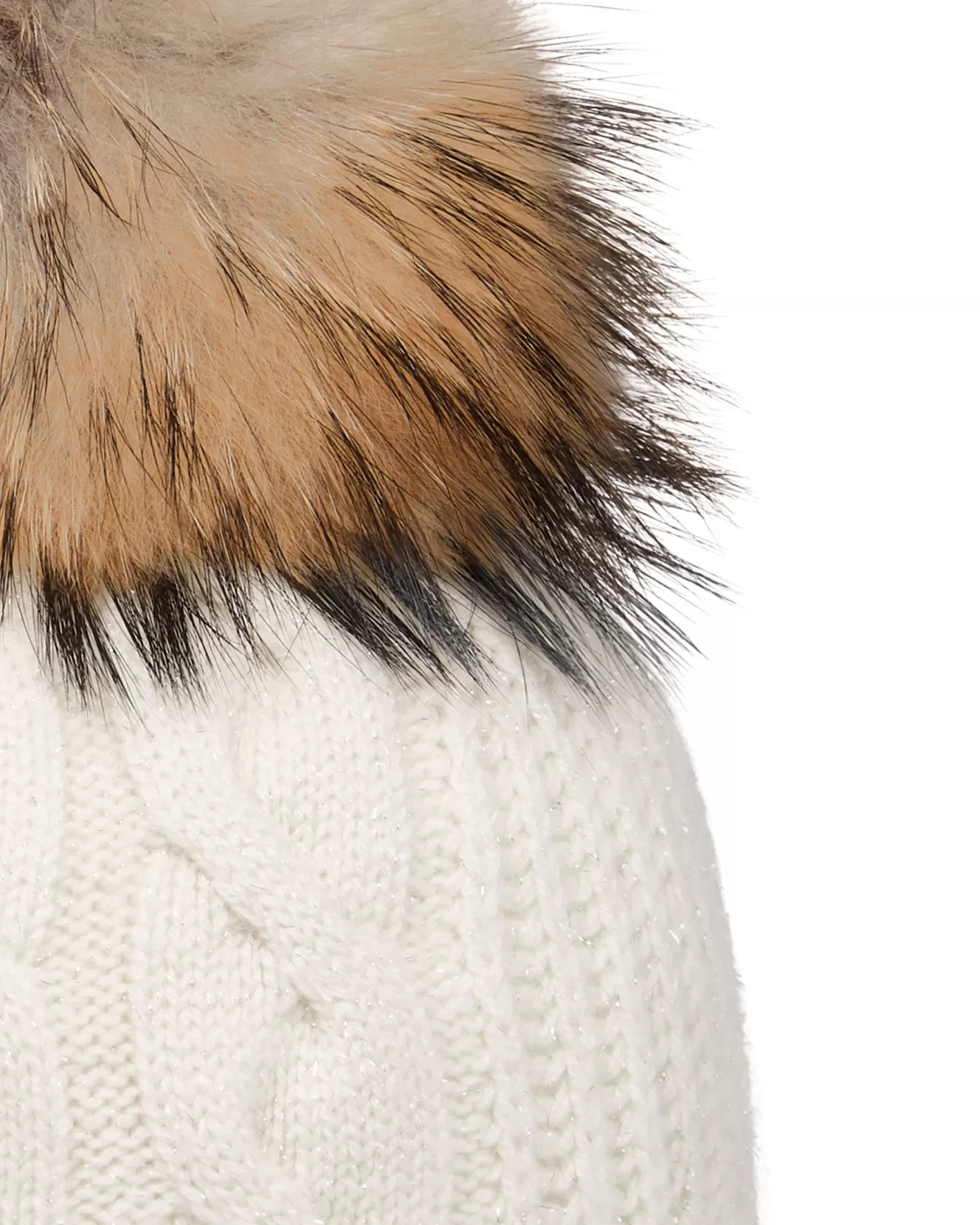 N.Peal Women's Cable Cashmere Hat With Lurex And Fur Pom*Women Fur Poms | Fur Trim Accessories