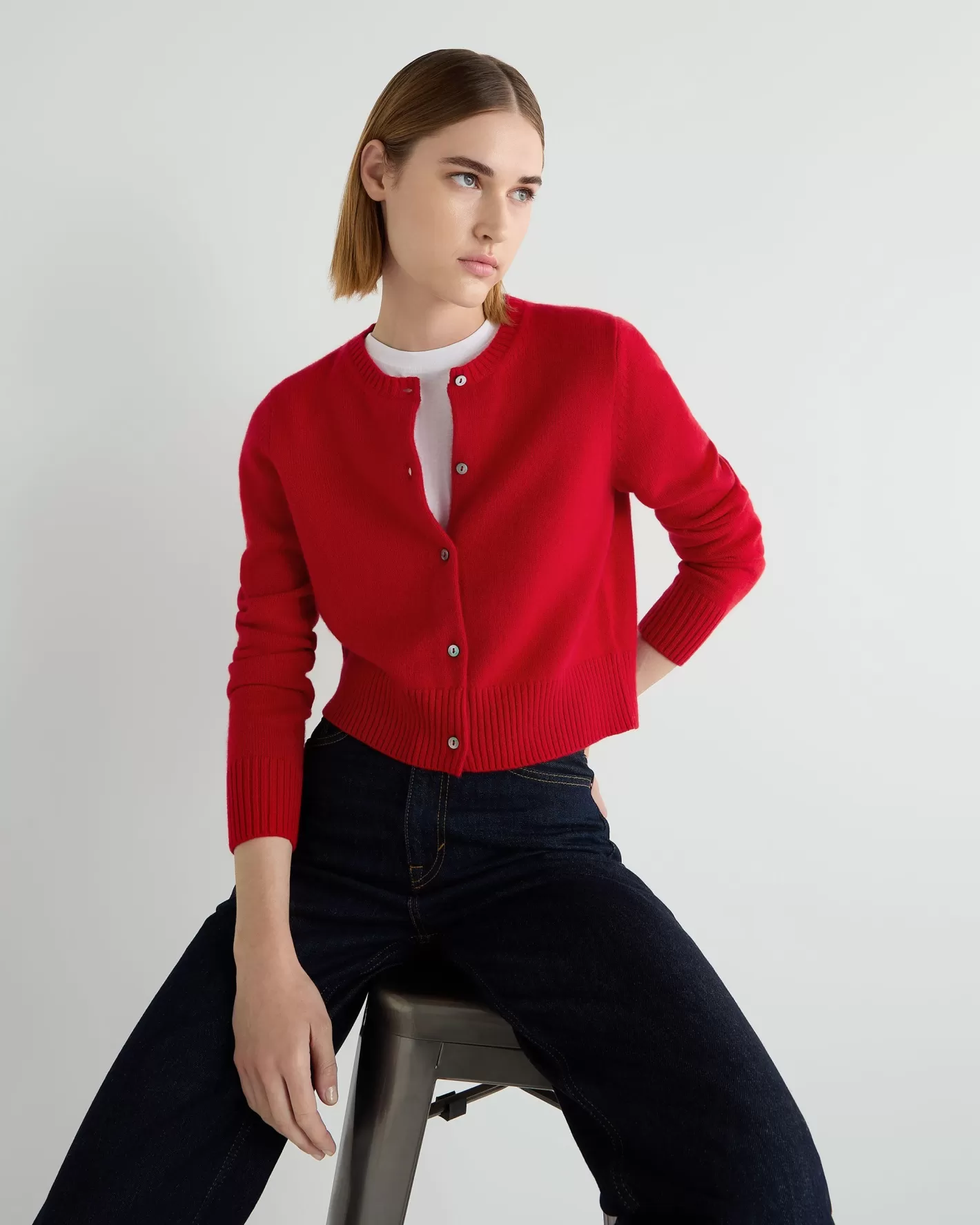 N.Peal Women's Chunky Crop Cashmere Cardigan*Women Red | Classic Cashmere