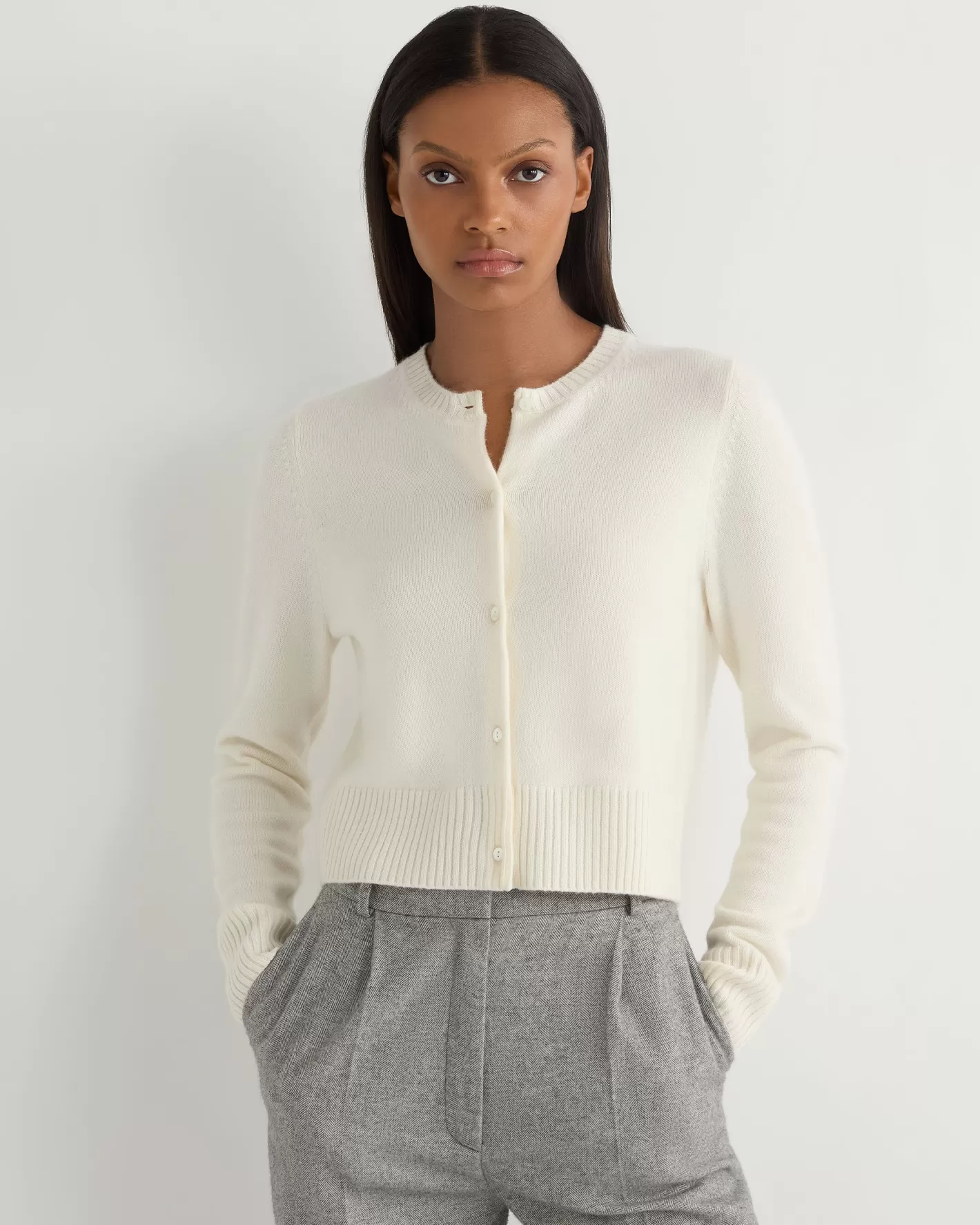 N.Peal Women's Chunky Crop Cashmere Cardigan*Women White | Natural