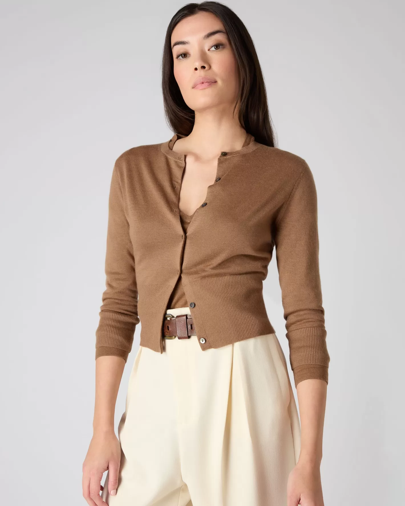 N.Peal Women's Darcie Superfine Cashmere Cropped Cardigan*Women Brown | Superfine Cashmere