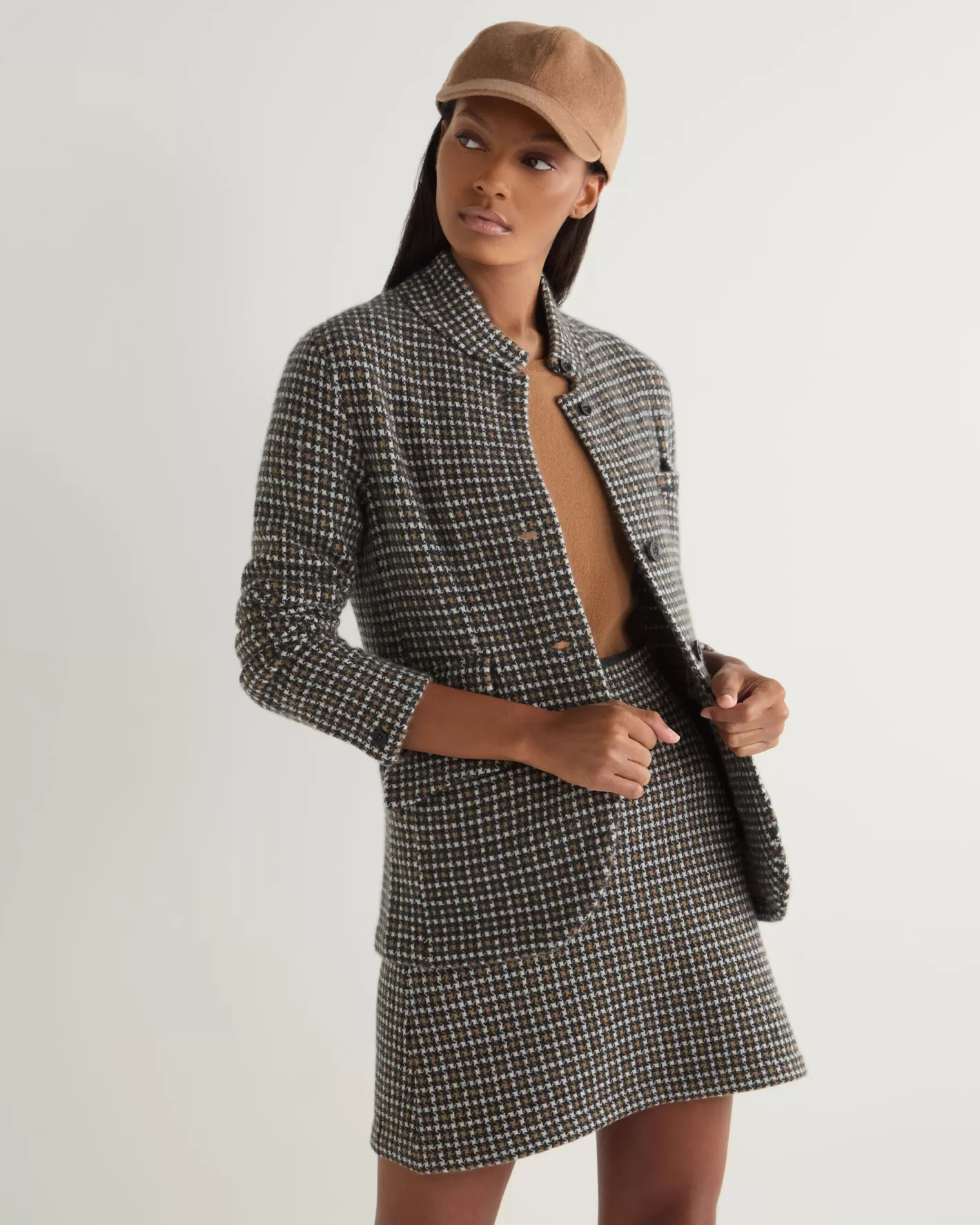 N.Peal Women's Dogtooth Utility Cashmere Blazer*Women Brown | Coats & Jackets