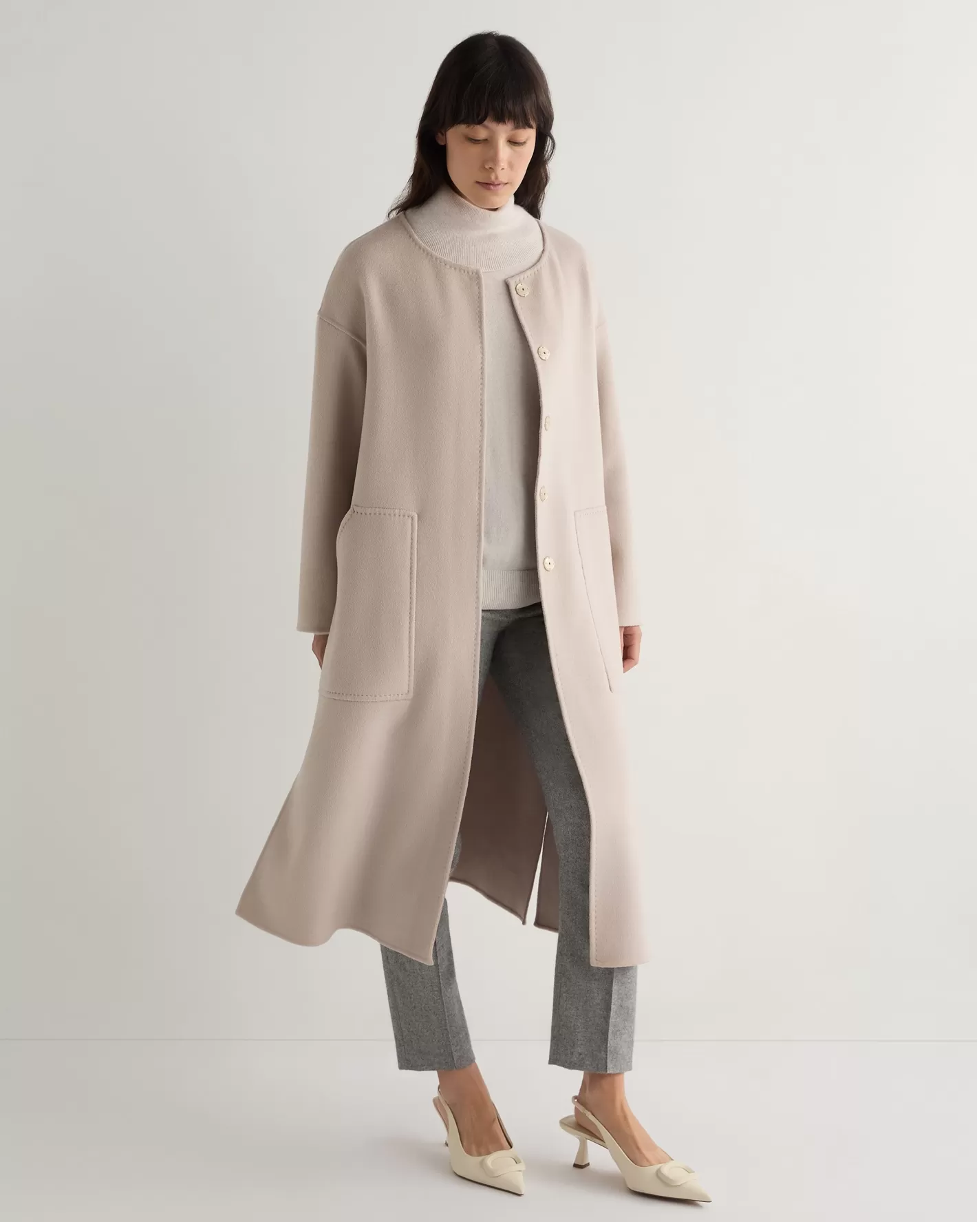 N.Peal Women's Dylan Round Neck Coat*Women Light Grey | Woven Collection