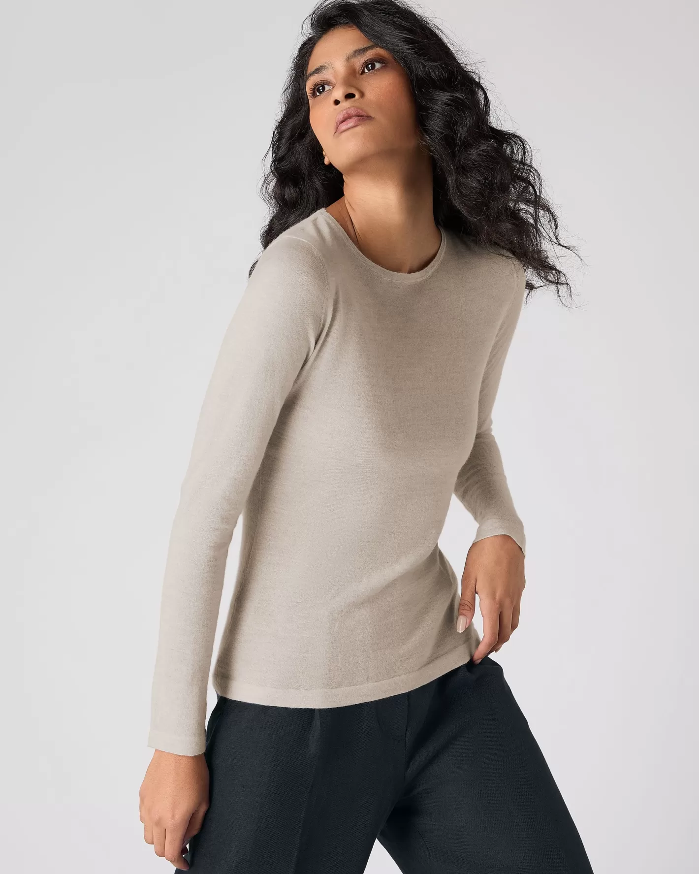 N.Peal Women's Eden Superfine Cashmere Round Neck Top*Women Natural | Brown