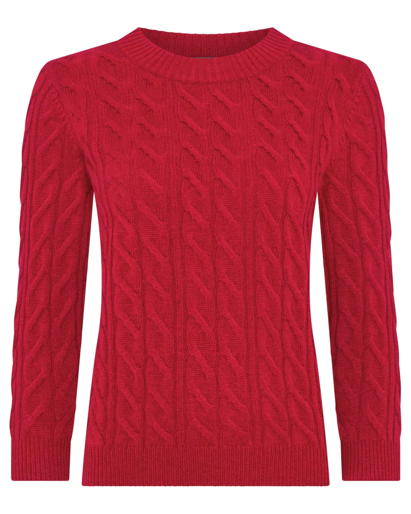 N.Peal Women's Emilia Cable Round Neck Cashmere Sweater*Women Red | Textured Knits