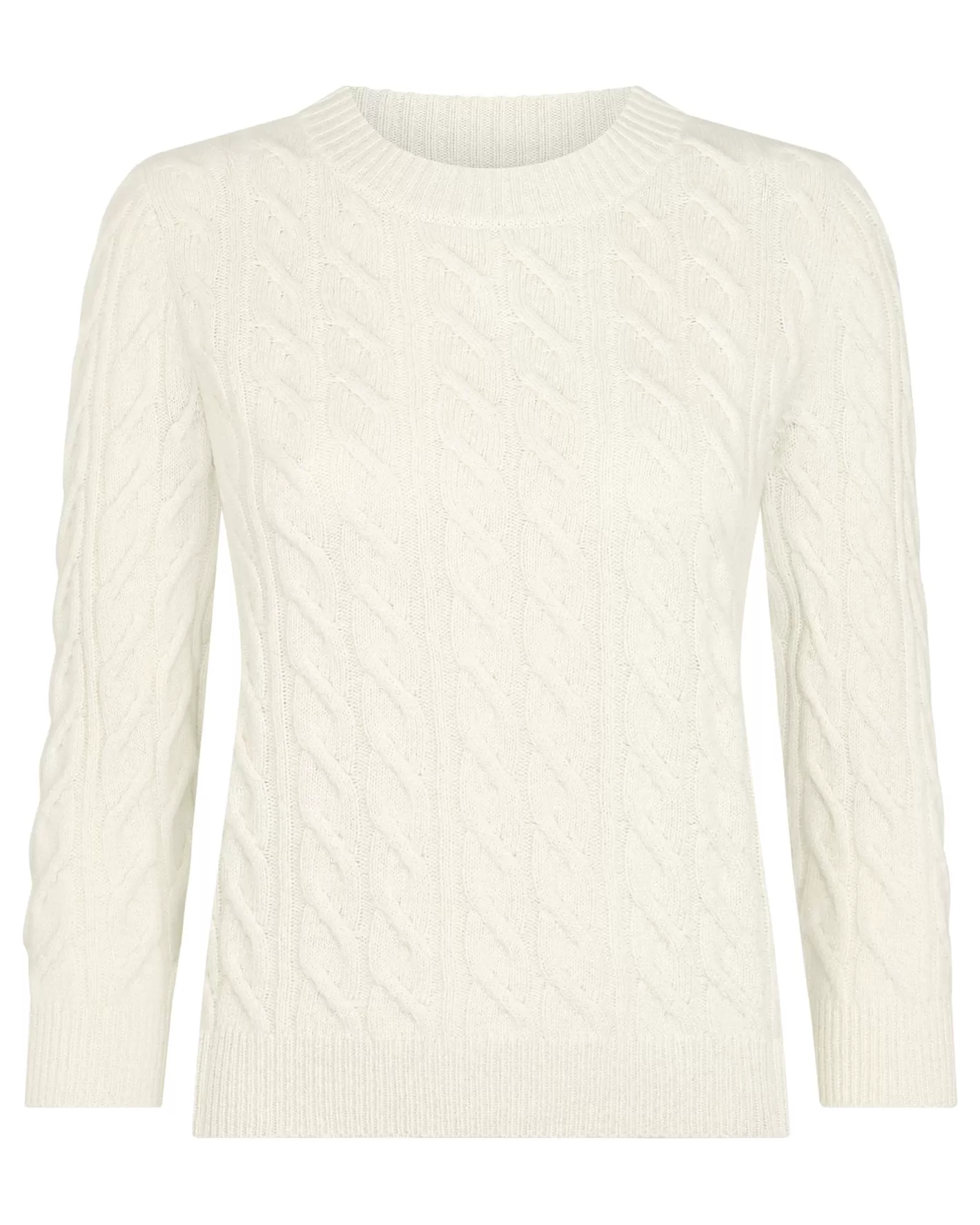 N.Peal Women's Emilia Cable Round Neck Cashmere Sweater With Lurex*Women Natural | Light Grey