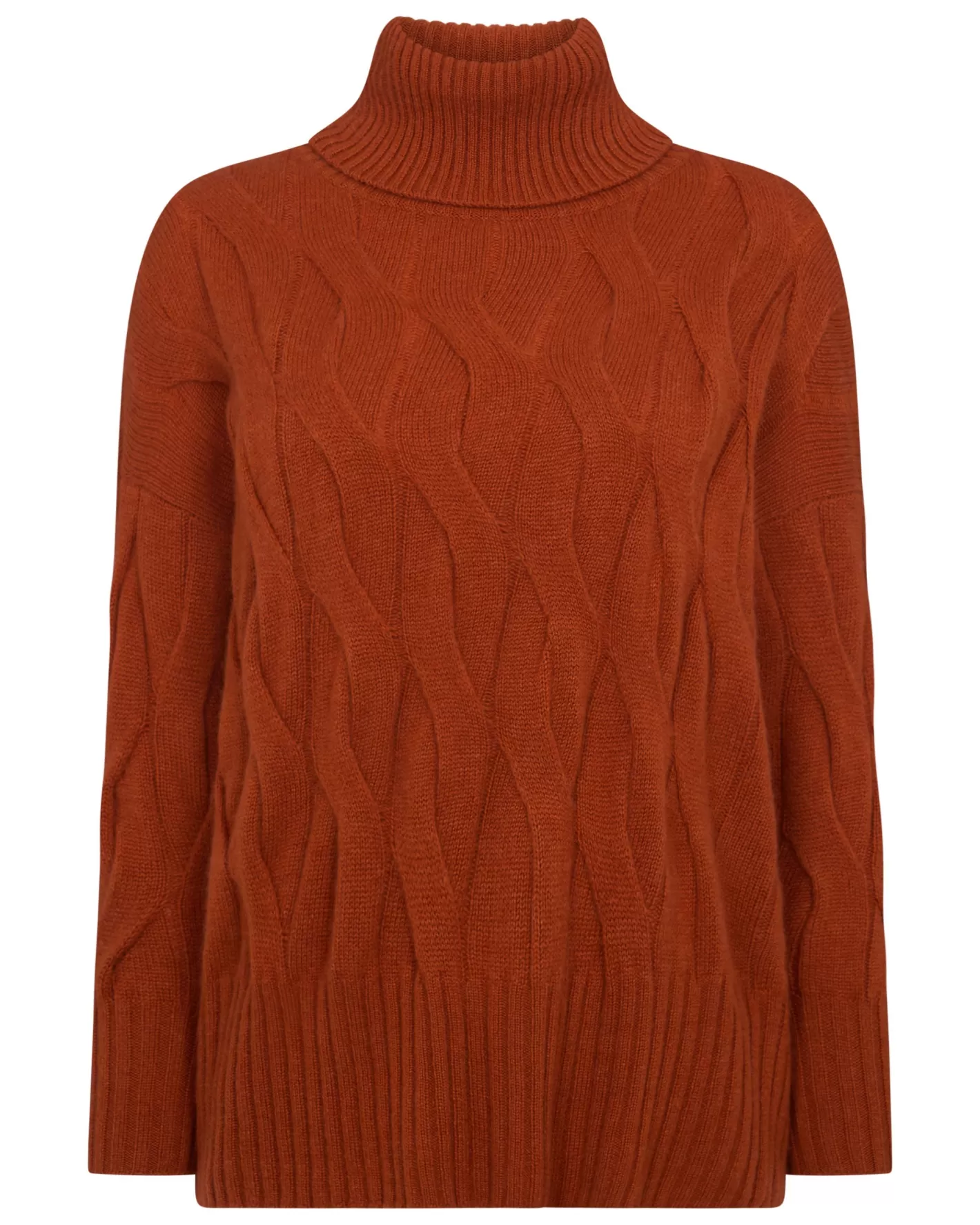 N.Peal Women's Emmie Relaxed Cable Turtle Neck Cashmere Sweater*Women Orange | Textured Knits