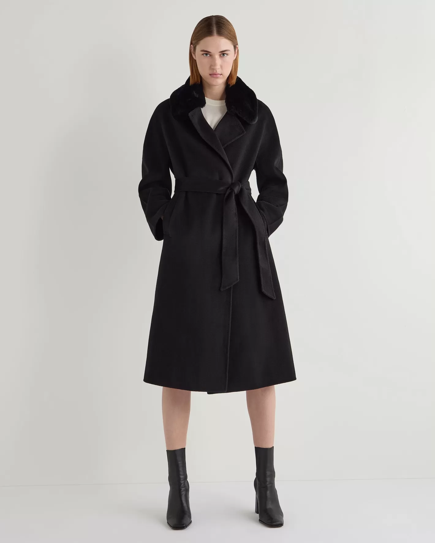 N.Peal Women's Estella Robe Coat*Women Black | Fur Trim Knitwear