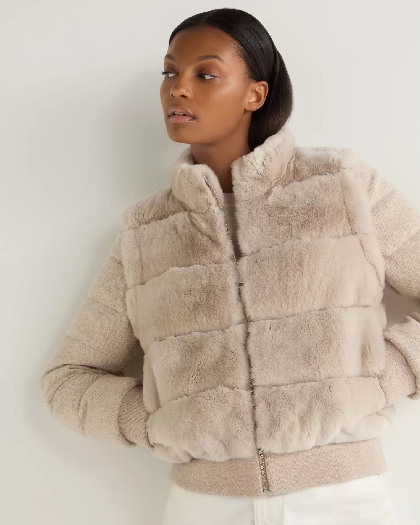 N.Peal Women's Eva Birdseye Fur Jacket*Women White | Natural