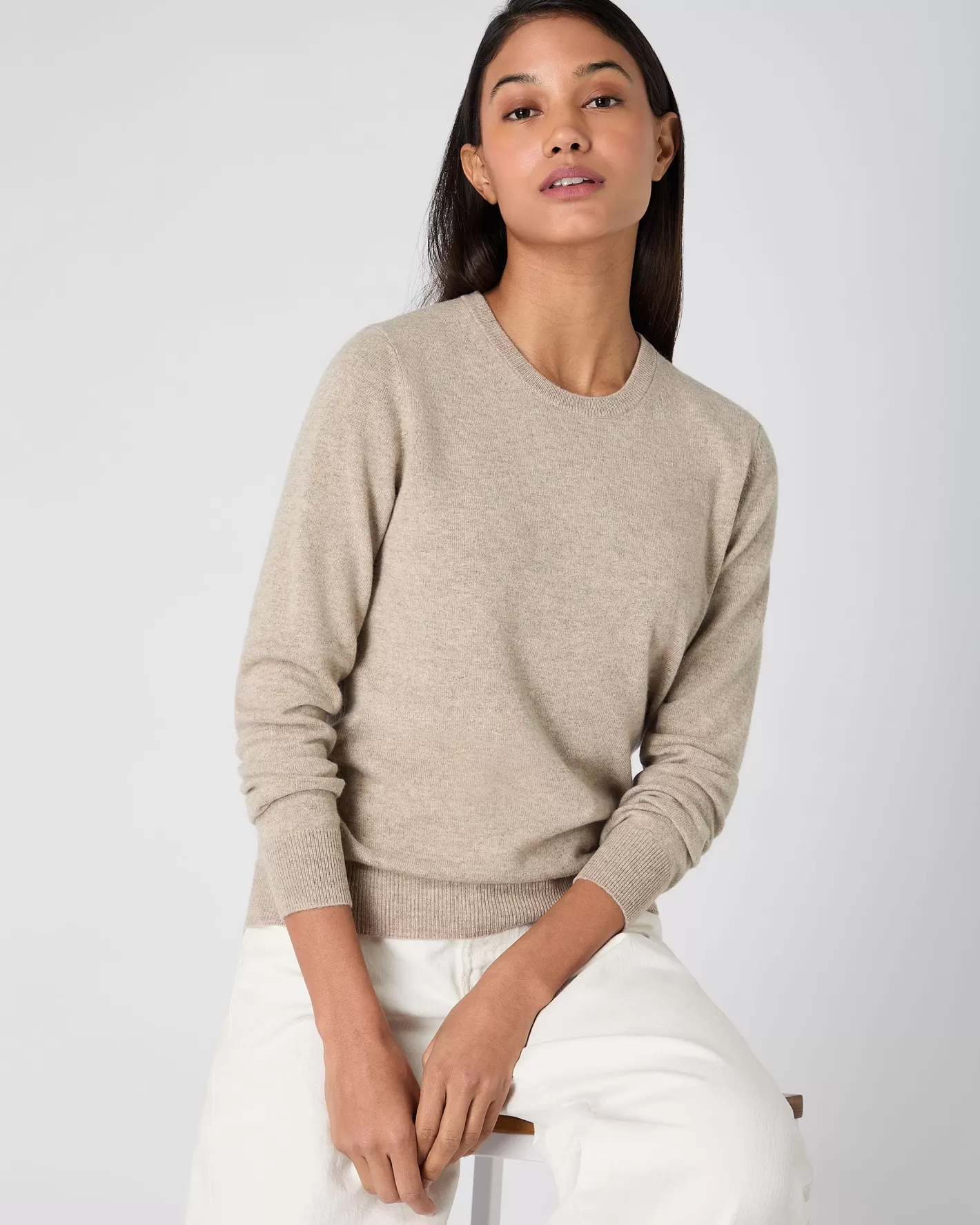 N.Peal Women's Evie Classic Round Neck Cashmere Sweater*Women Natural | Brown