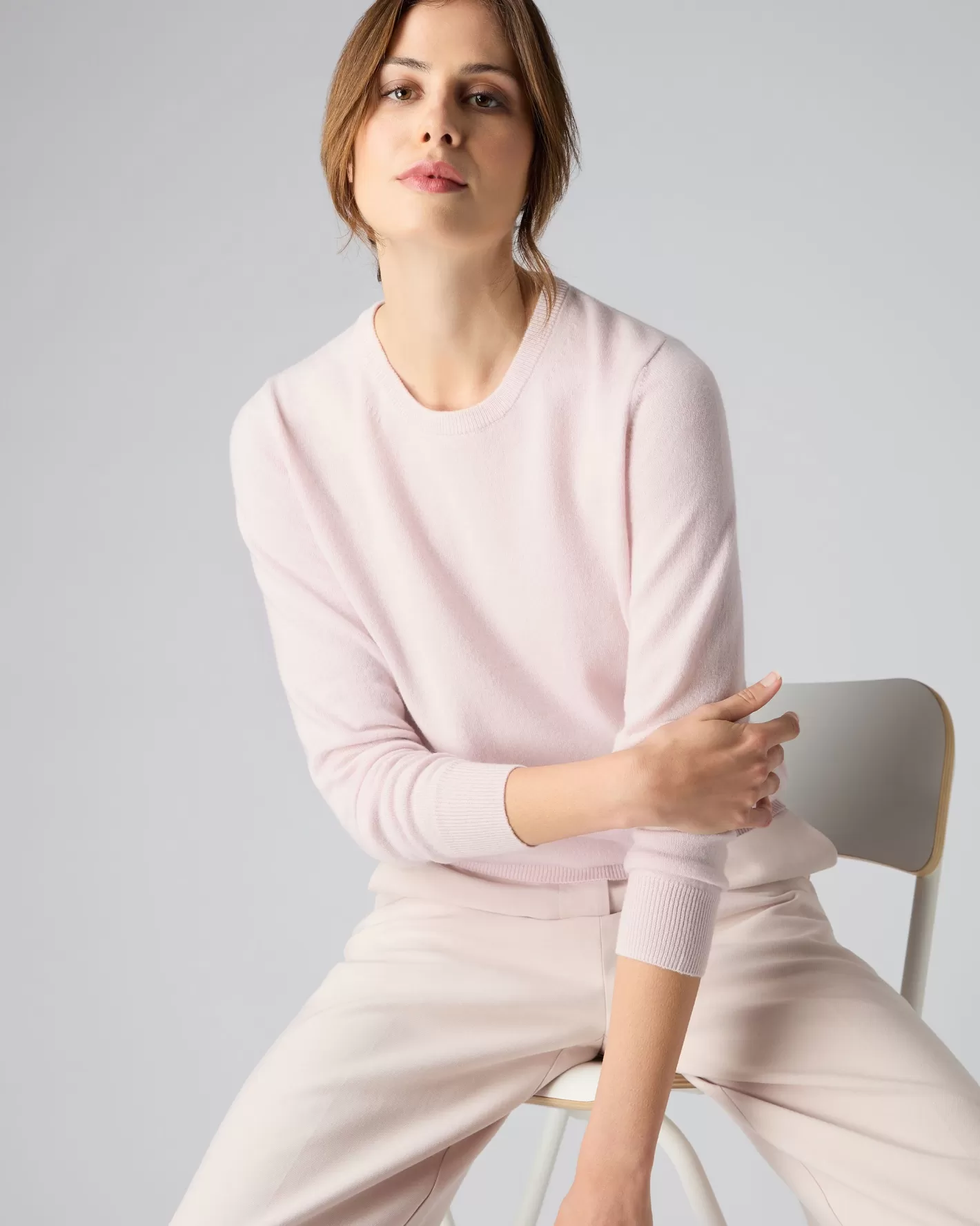 N.Peal Women's Evie Classic Round Neck Cashmere Sweater*Women Pink | Classic Cashmere