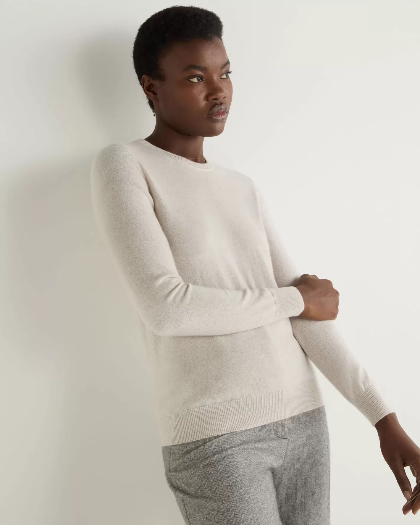 N.Peal Women's Evie Classic Round Neck Cashmere Sweater*Women White | Natural