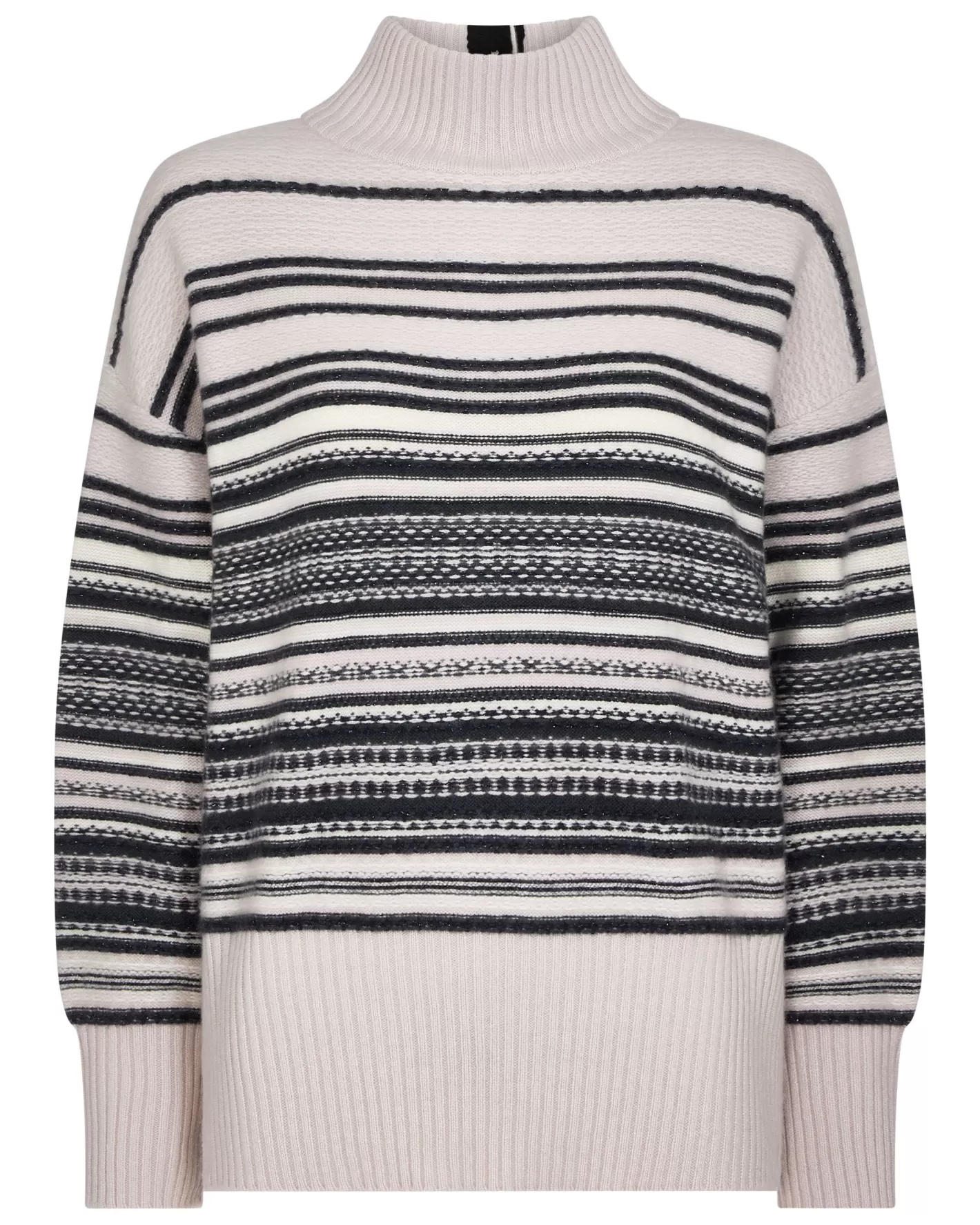 N.Peal Women's Fairisle Mock Neck Cashmere Sweater With Lurex*Women Natural | Light Grey