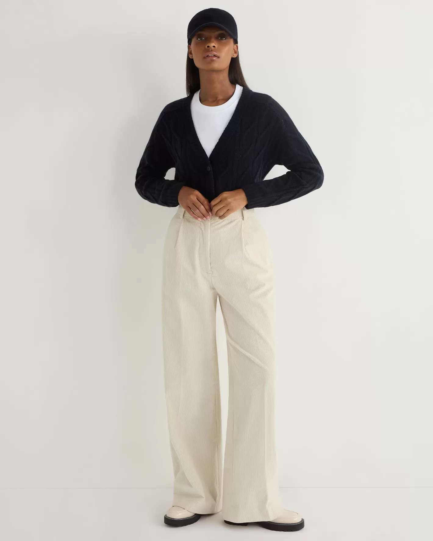 N.Peal Women's Florence Cord Wide Leg Pant*Women White | Natural
