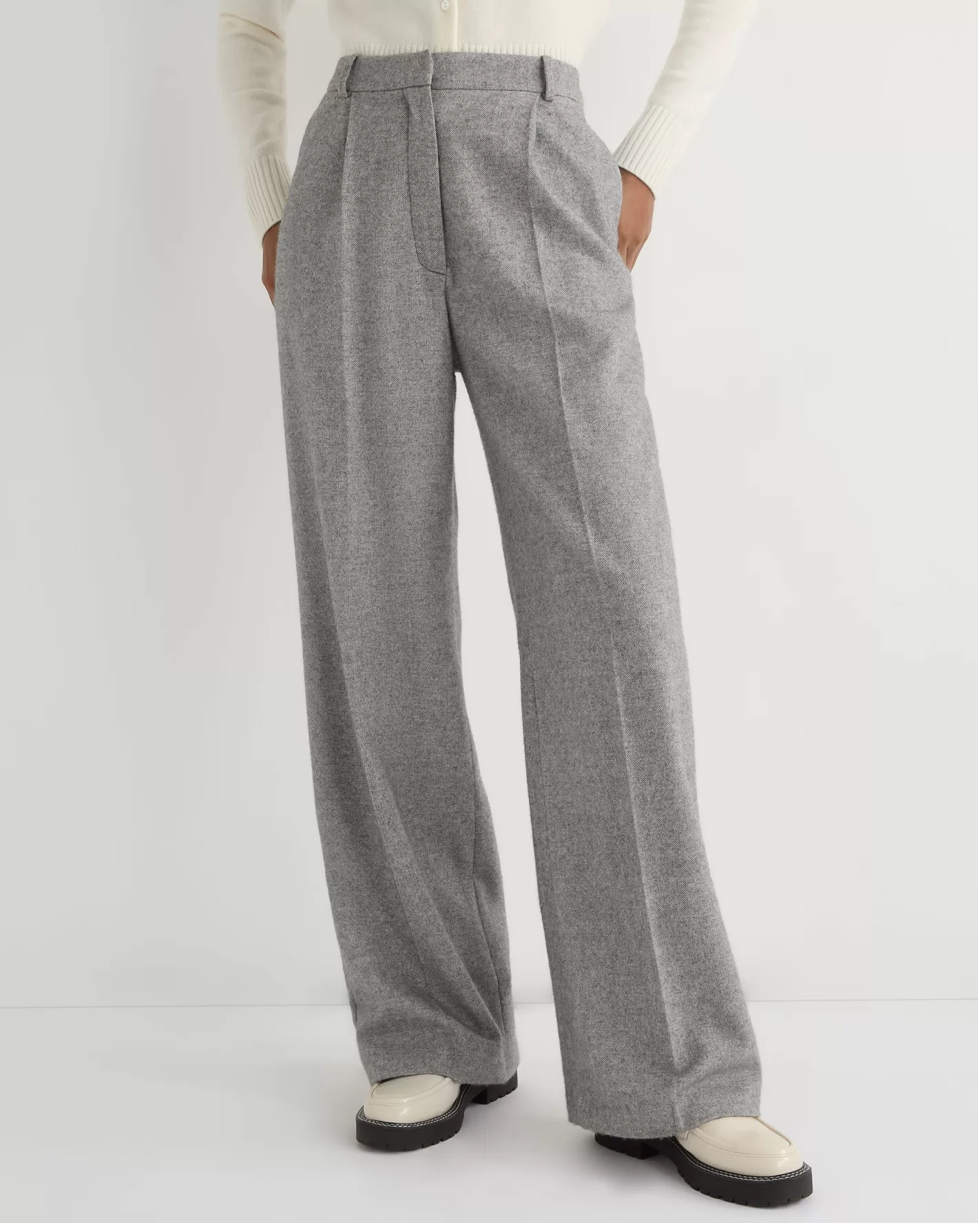 N.Peal Women's Florence Herringbone Wide Leg Pant*Women Light Grey | Dark Grey