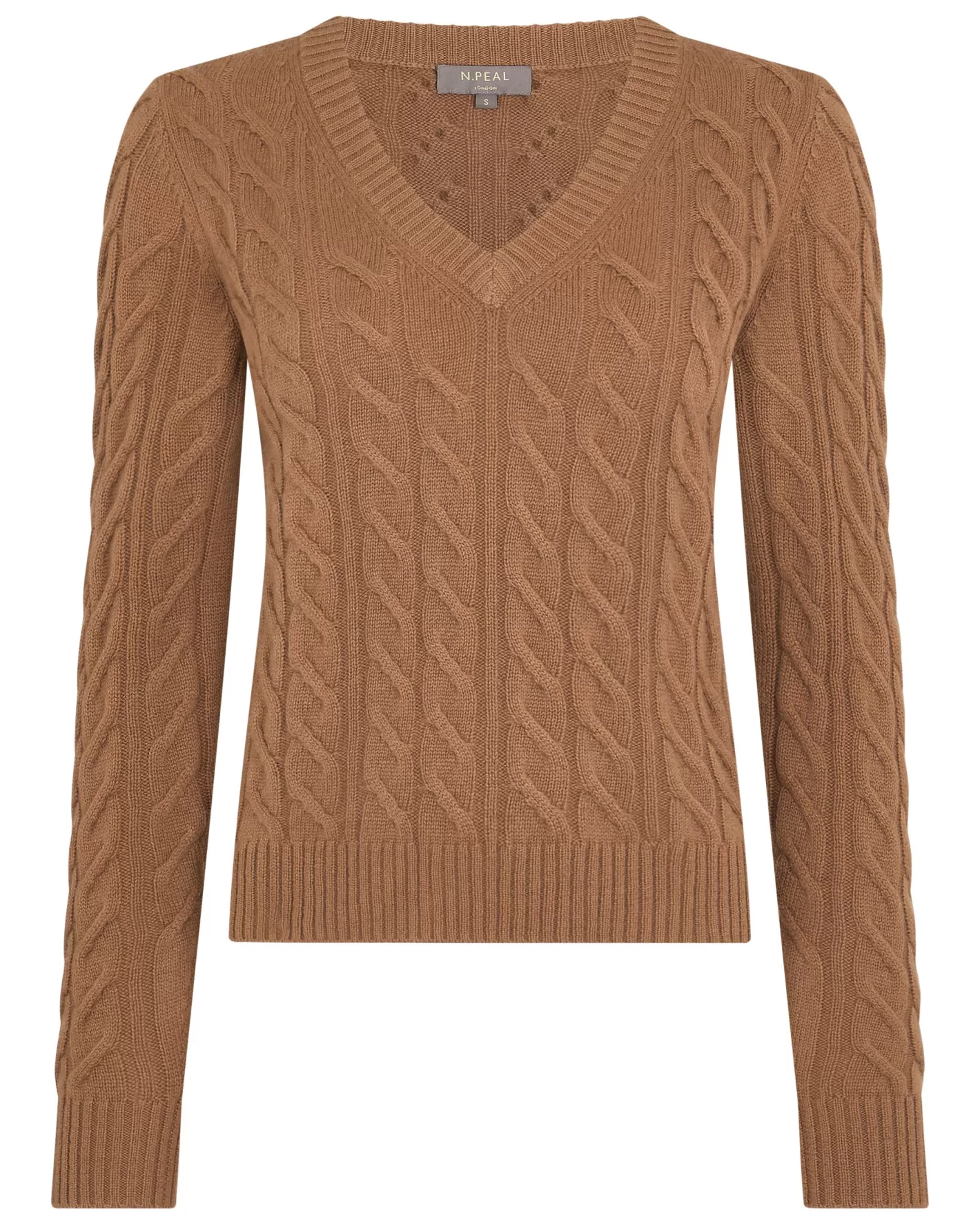 N.Peal Women's Frankie Cable V Neck Cashmere Sweater*Women Brown | Textured Knits