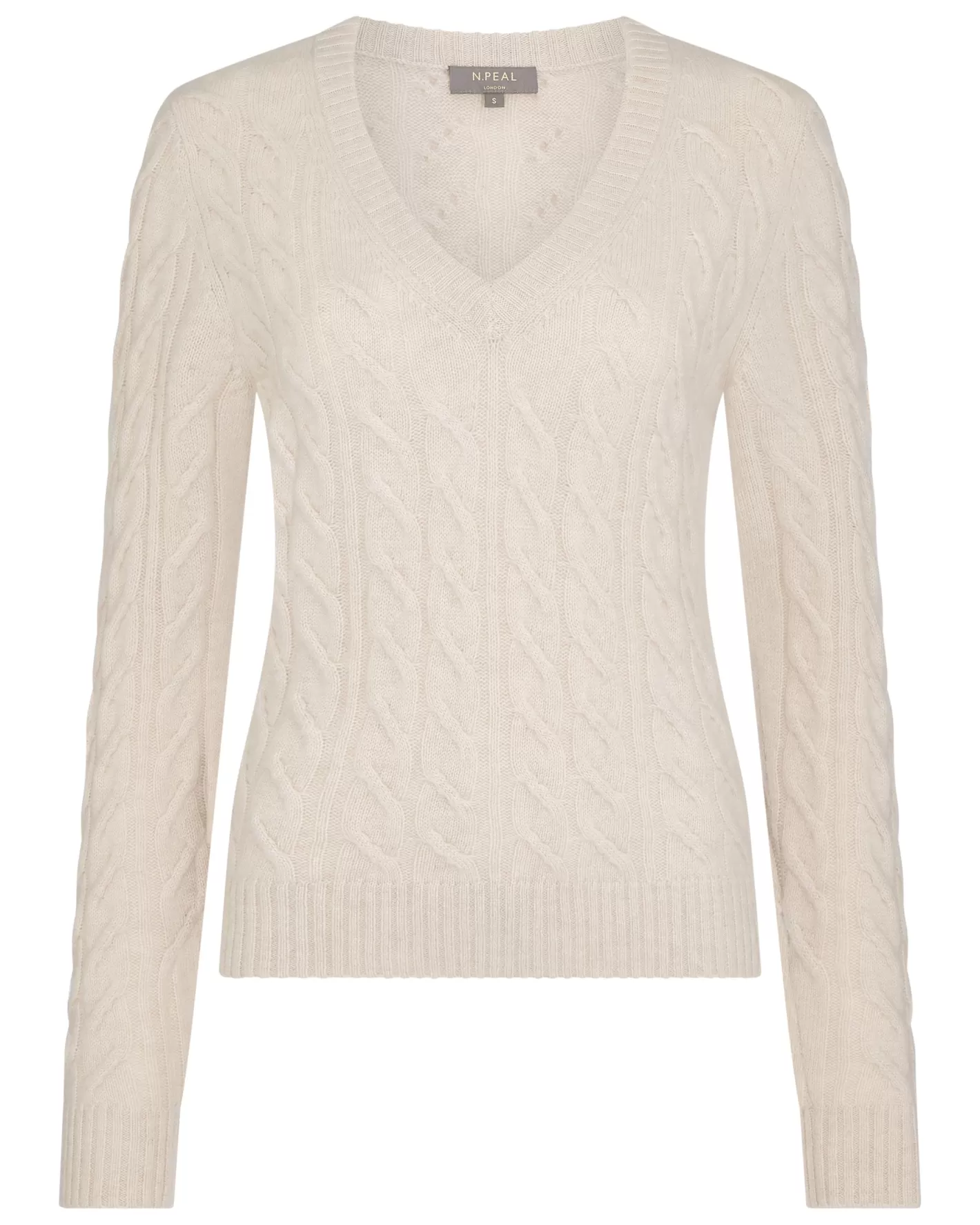 N.Peal Women's Frankie Cable V Neck Cashmere Sweater*Women White | Natural