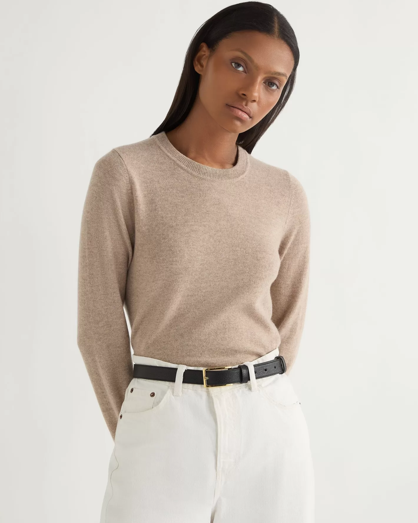 N.Peal Women's Hallie Round Neck Cashmere Sweater*Women Natural | Brown