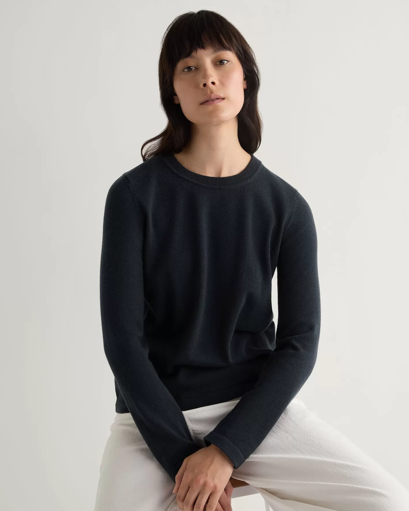 N.Peal Women's Hallie Round Neck Cashmere Sweater*Women Blue | Classic Cashmere