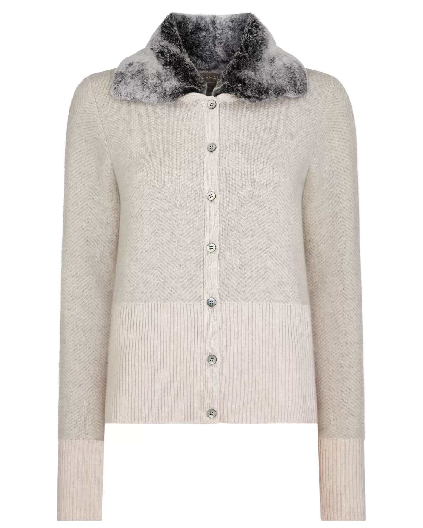 N.Peal Women's Herringbone Cashmere Cardigan*Women White | Natural