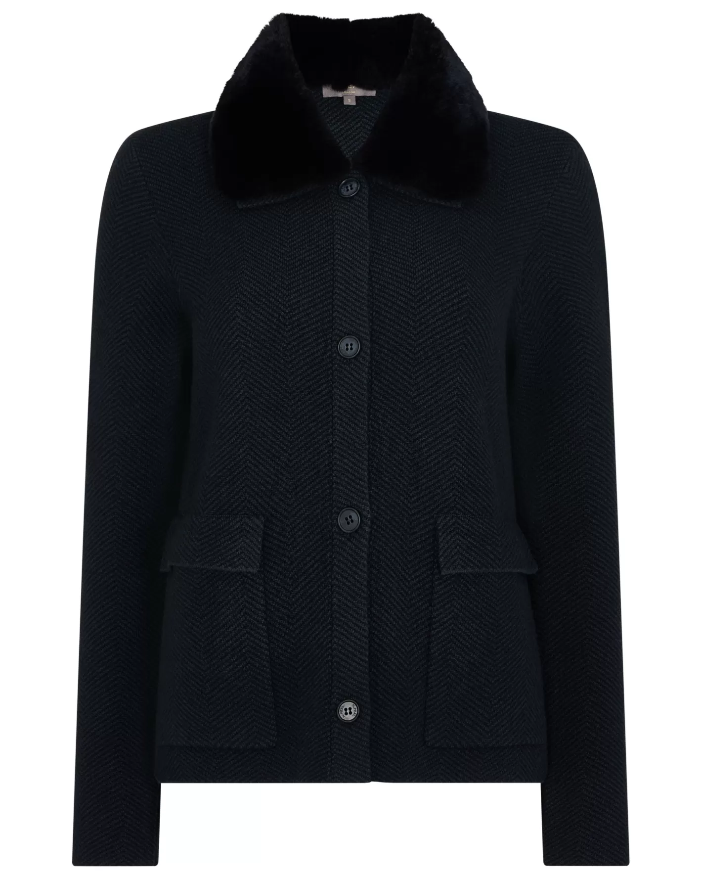 N.Peal Women's Herringbone Cashmere Jacket with Fur Trim*Women Navy | Blue