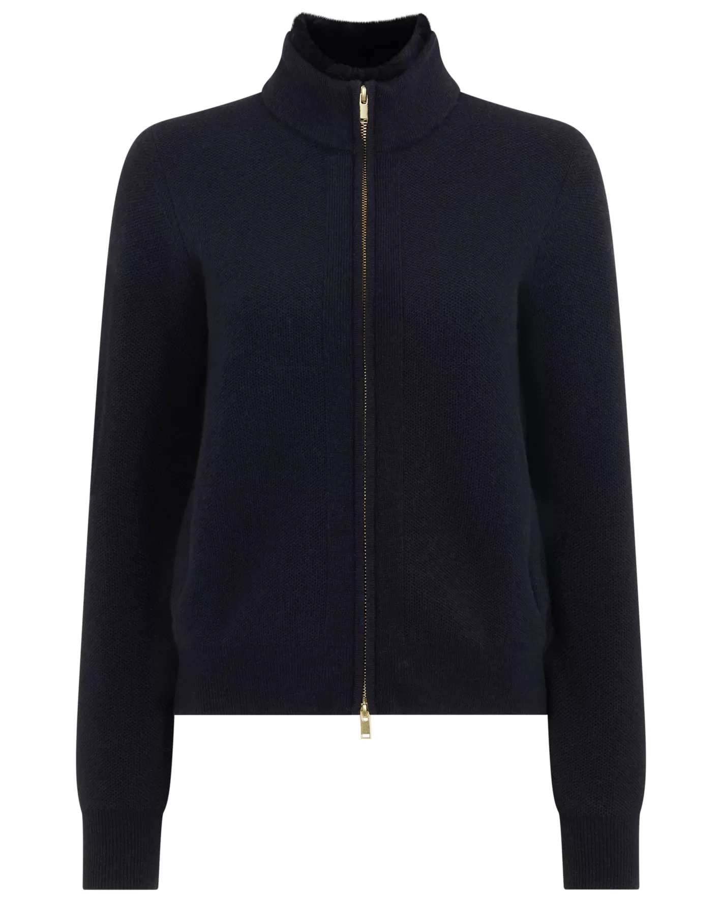 N.Peal Women's Honeycomb Full Zip Cashmere Sweater With Fur Trim*Women Navy | Blue