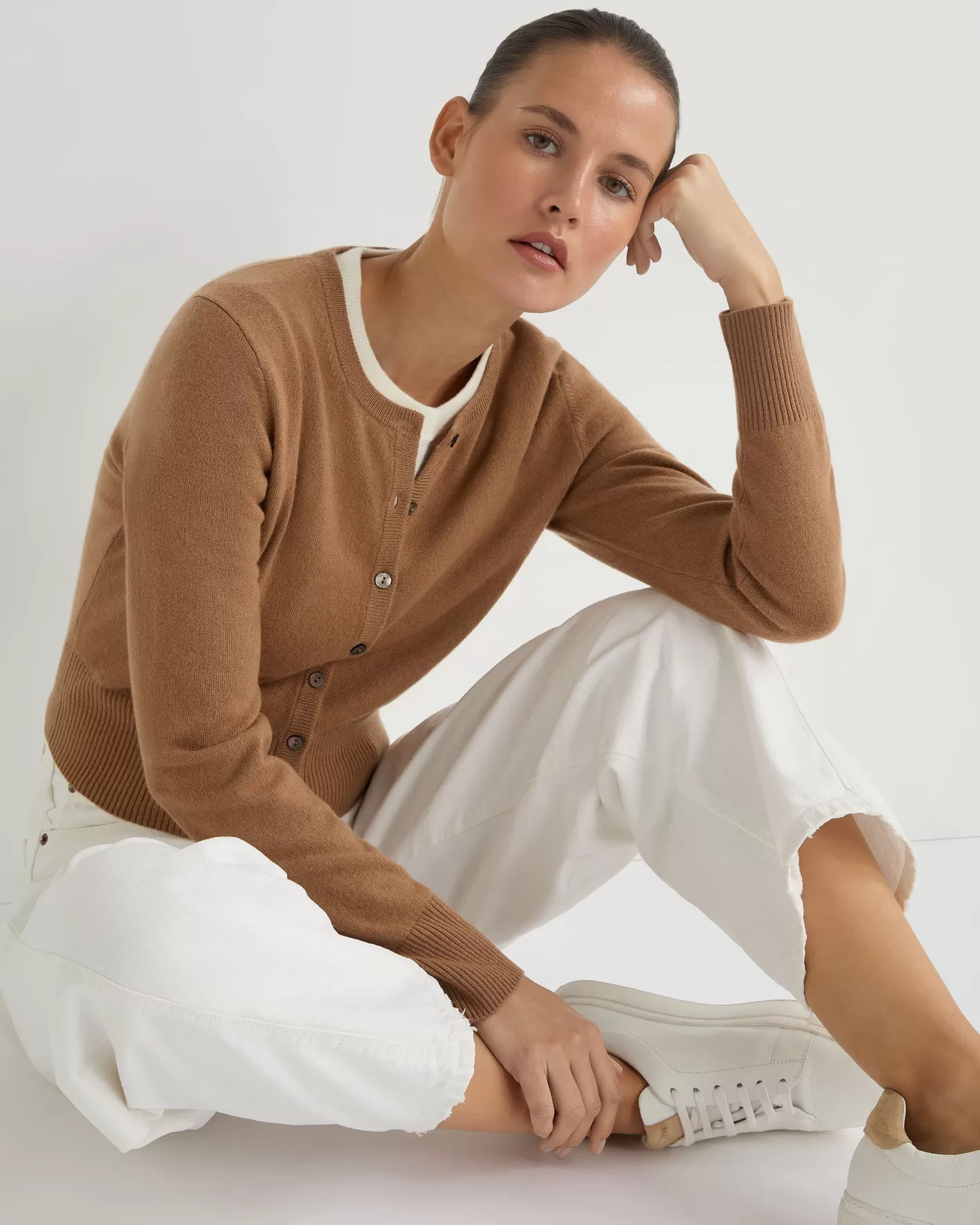 N.Peal Women's Ivy Cropped Cashmere Cardigan*Women Brown | Classic Cashmere