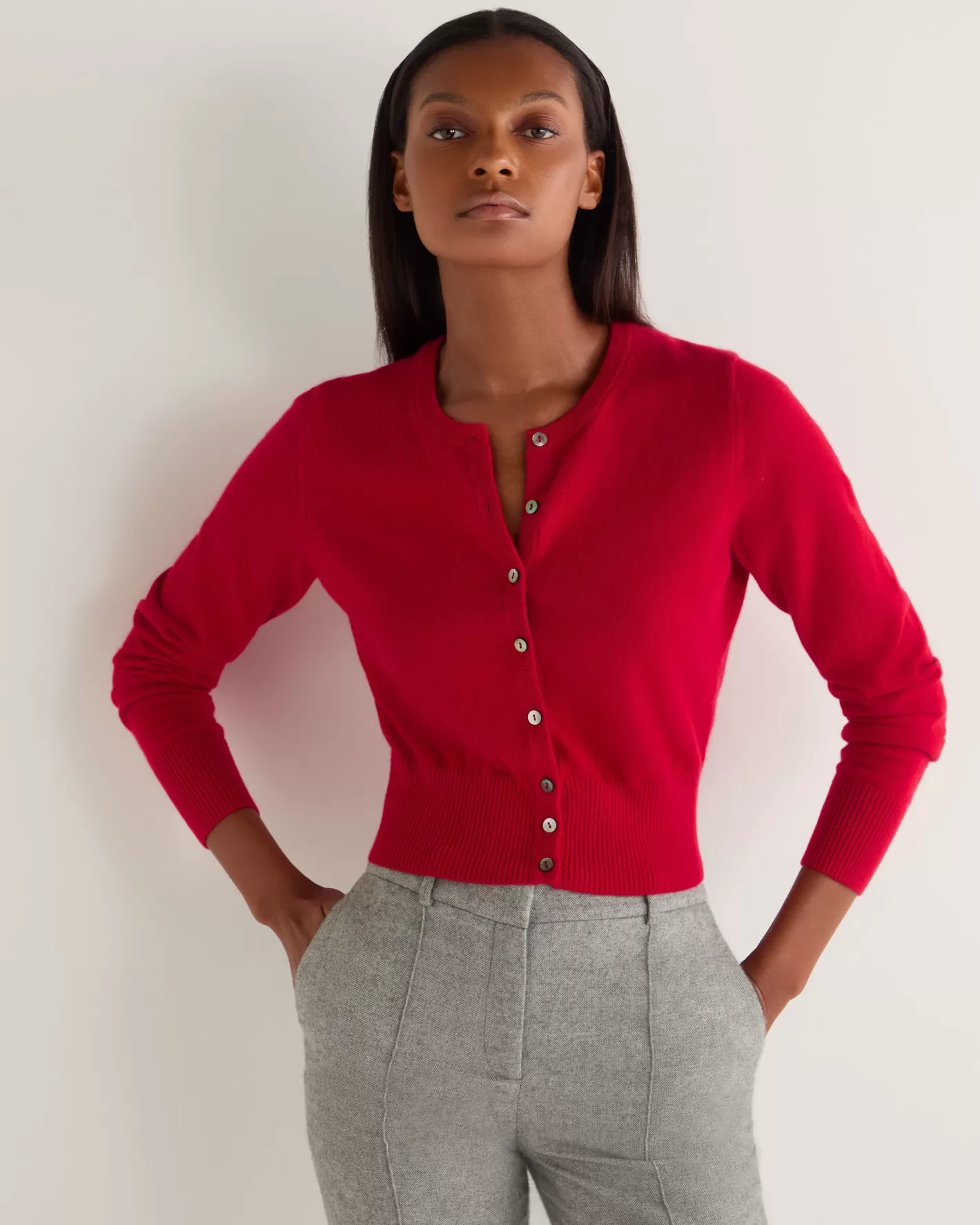 N.Peal Women's Ivy Cropped Cashmere Cardigan*Women Red | Classic Cashmere