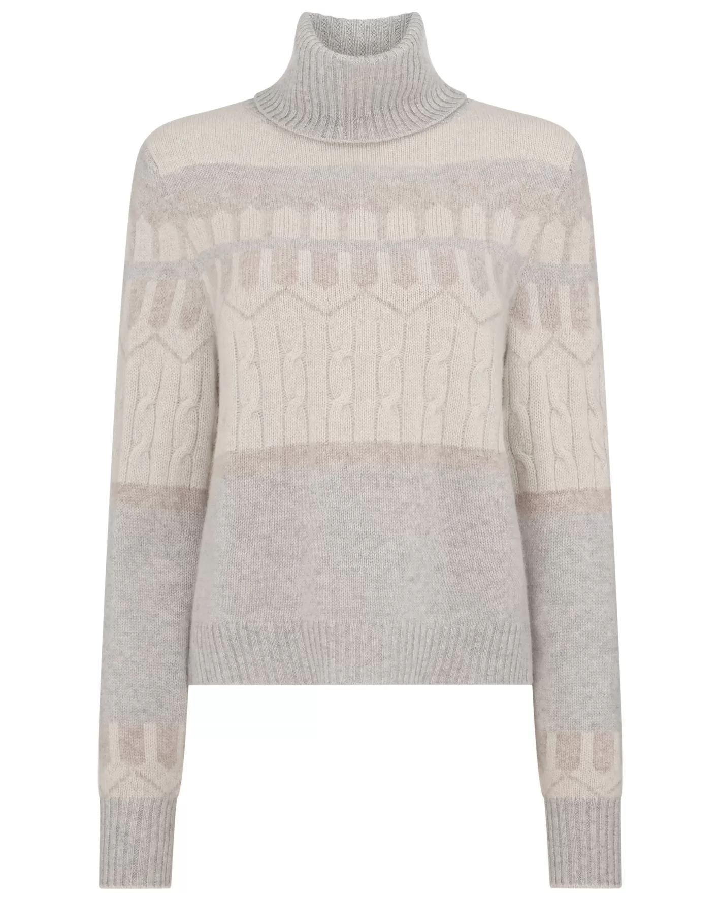 N.Peal Women's Jacquard Turtle Neck Cashmere Sweater*Women Natural | Light Grey