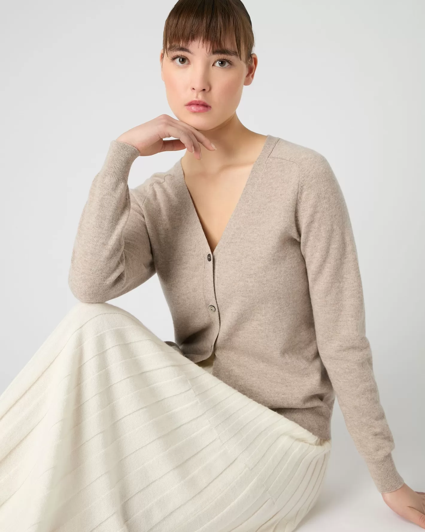 N.Peal Women's Lara V Neck Cashmere Cardigan*Women Natural | Brown