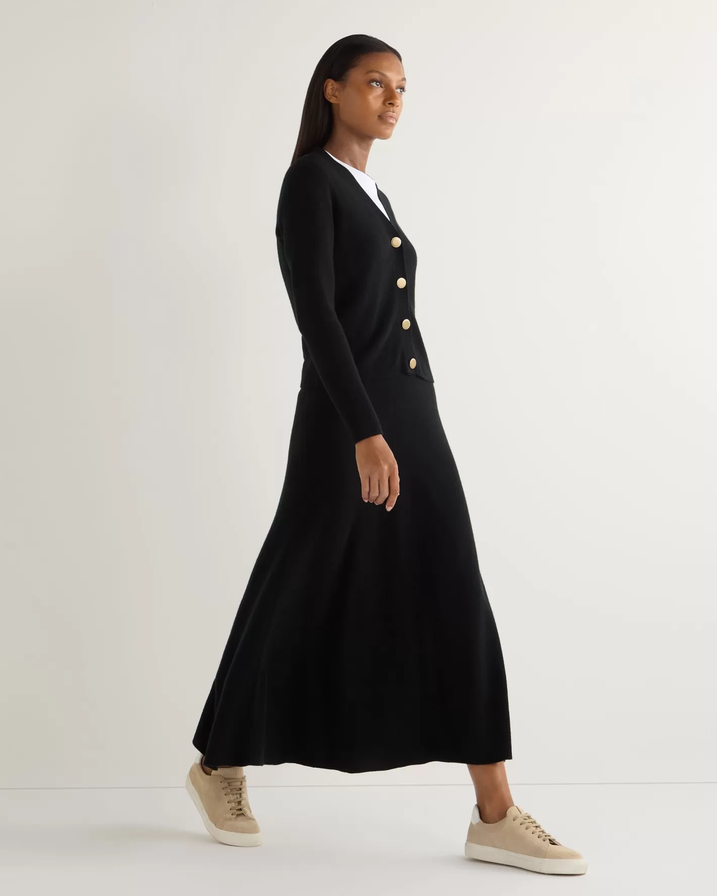 N.Peal Women's Long Rib Cashmere Skirt*Women Black | Textured Knits