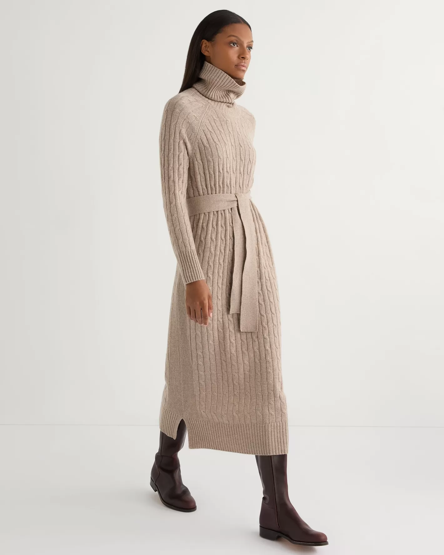 N.Peal Women's Longline Cable Cashmere Dress*Women Natural | Brown