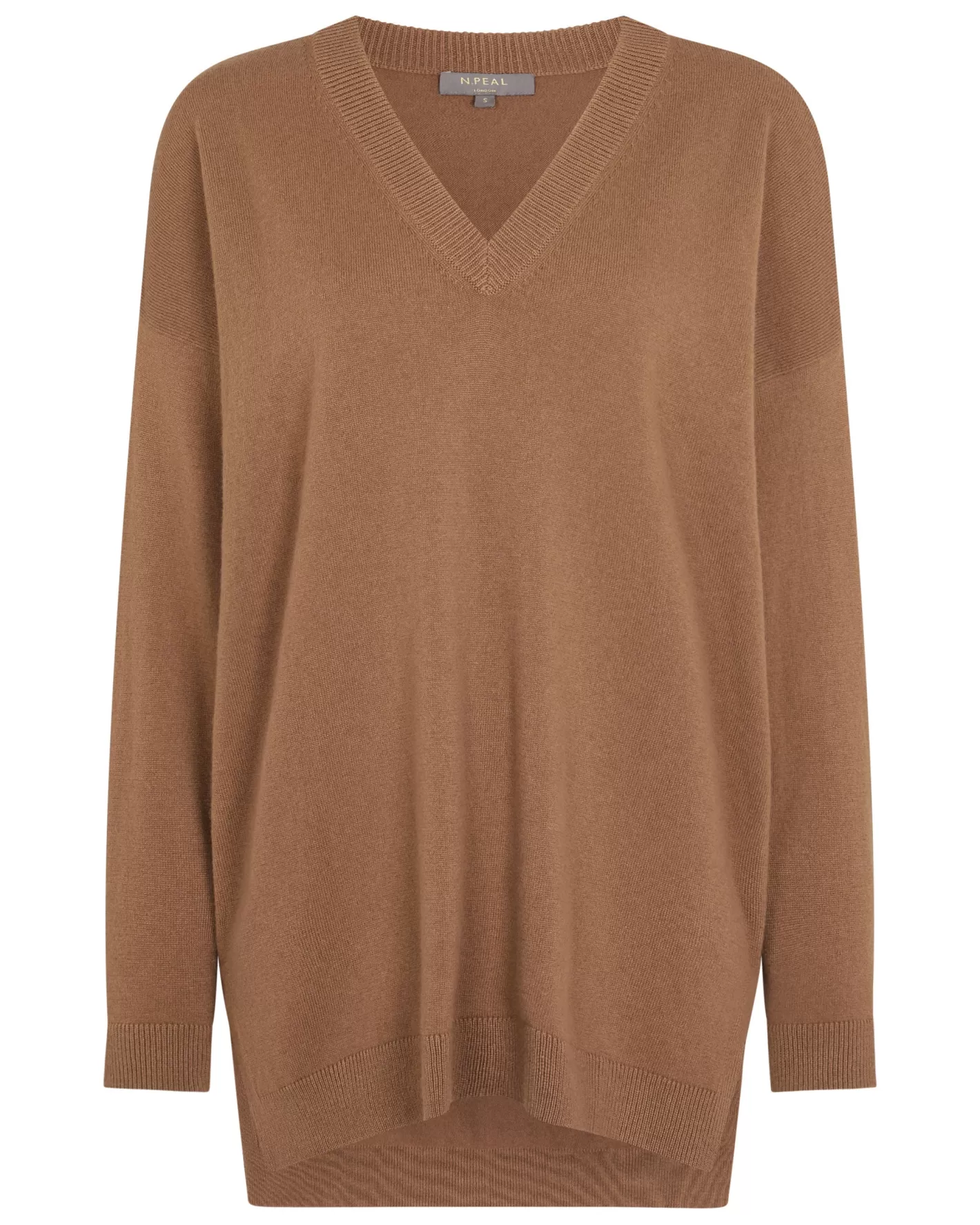 N.Peal Women's Longline V Neck Cashmere Sweater*Women Brown | Organic Cashmere