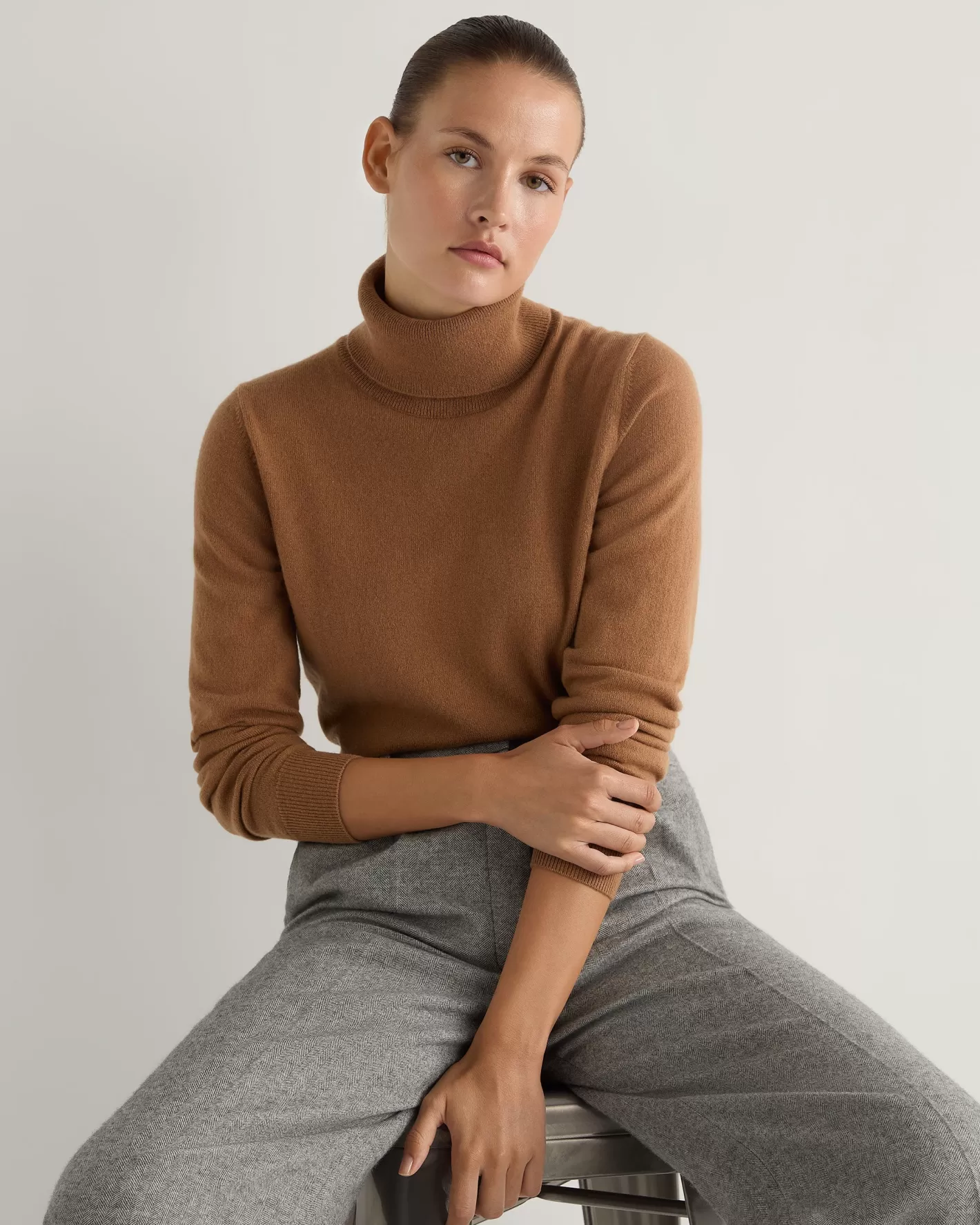 N.Peal Women's Luna Turtle Neck Cashmere Sweater*Women Brown | Classic Cashmere