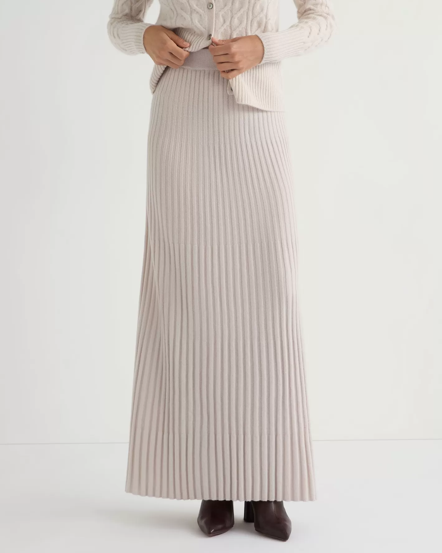 N.Peal Women's Maxi Rib Cashmere Skirt*Women White | Natural